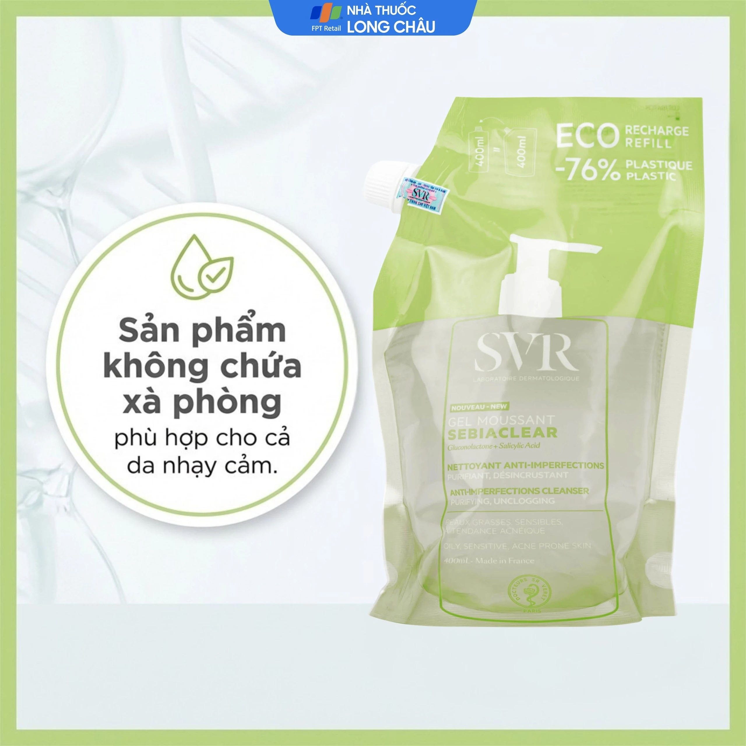 Gel rửa mặt SVR Sebiaclear Moussant làm sạch và giảm dầu cho da dầu (400ml)