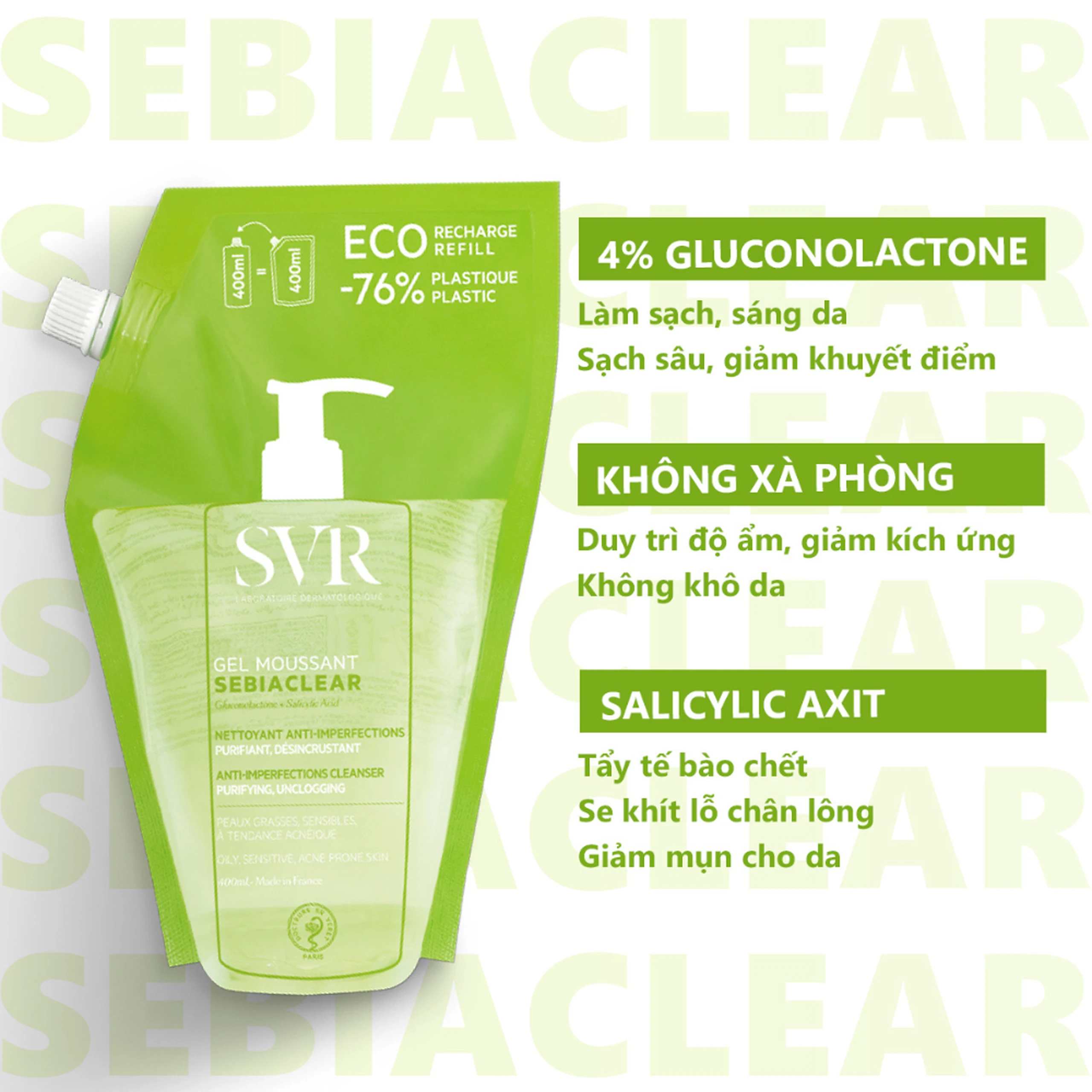 Gel rửa mặt SVR Sebiaclear Moussant làm sạch và giảm dầu cho da dầu (400ml) 3