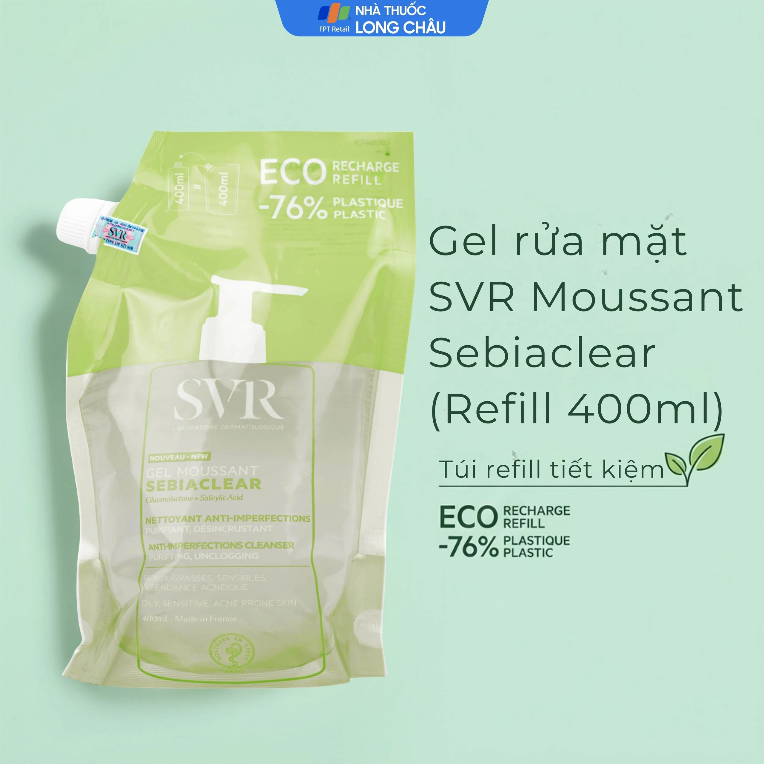 Gel rửa mặt SVR Sebiaclear Moussant làm sạch và giảm dầu cho da dầu (400ml)