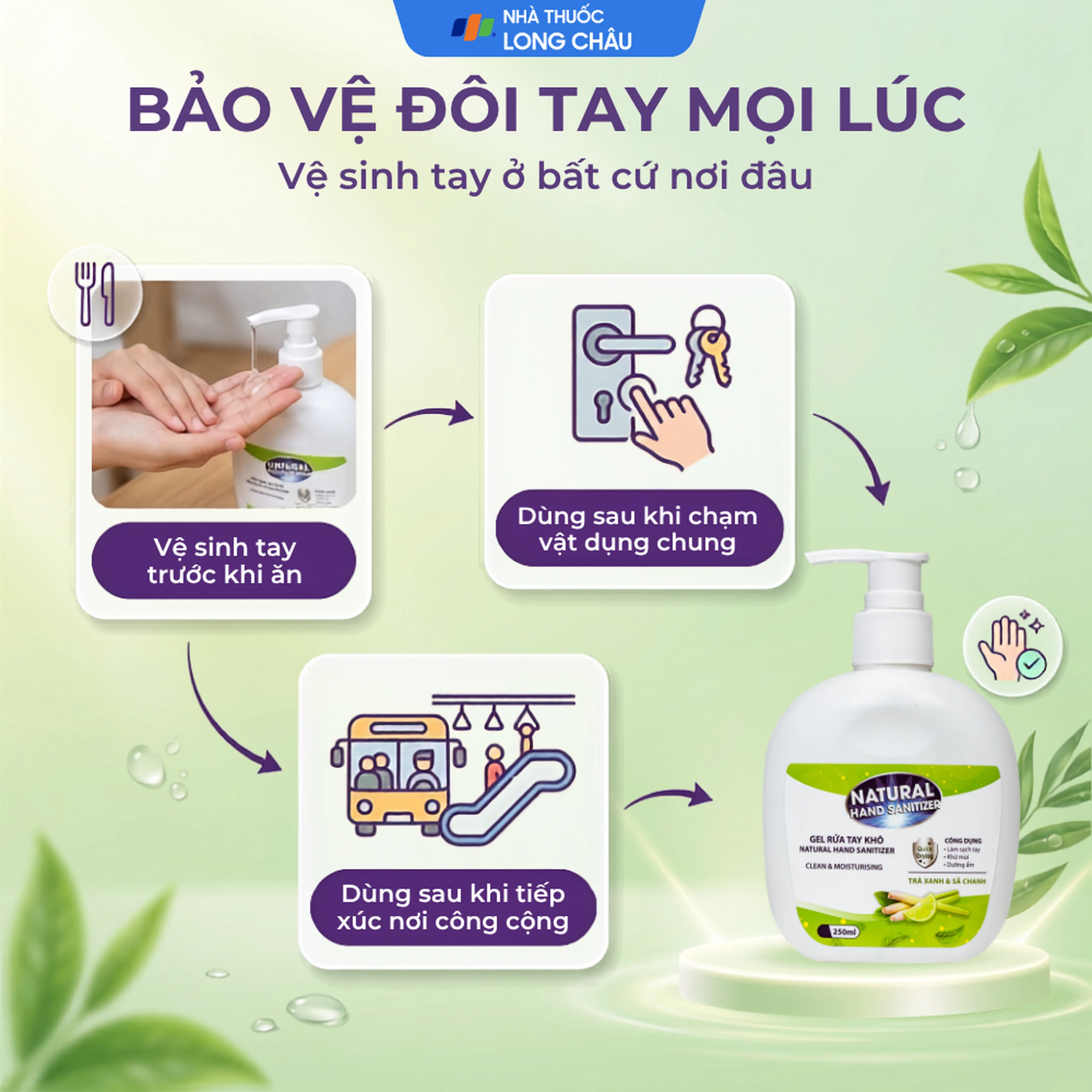 Gel rửa tay khô Natural Hand Sanitizer sát khuẩn, làm sạch tay (250ml) 6
