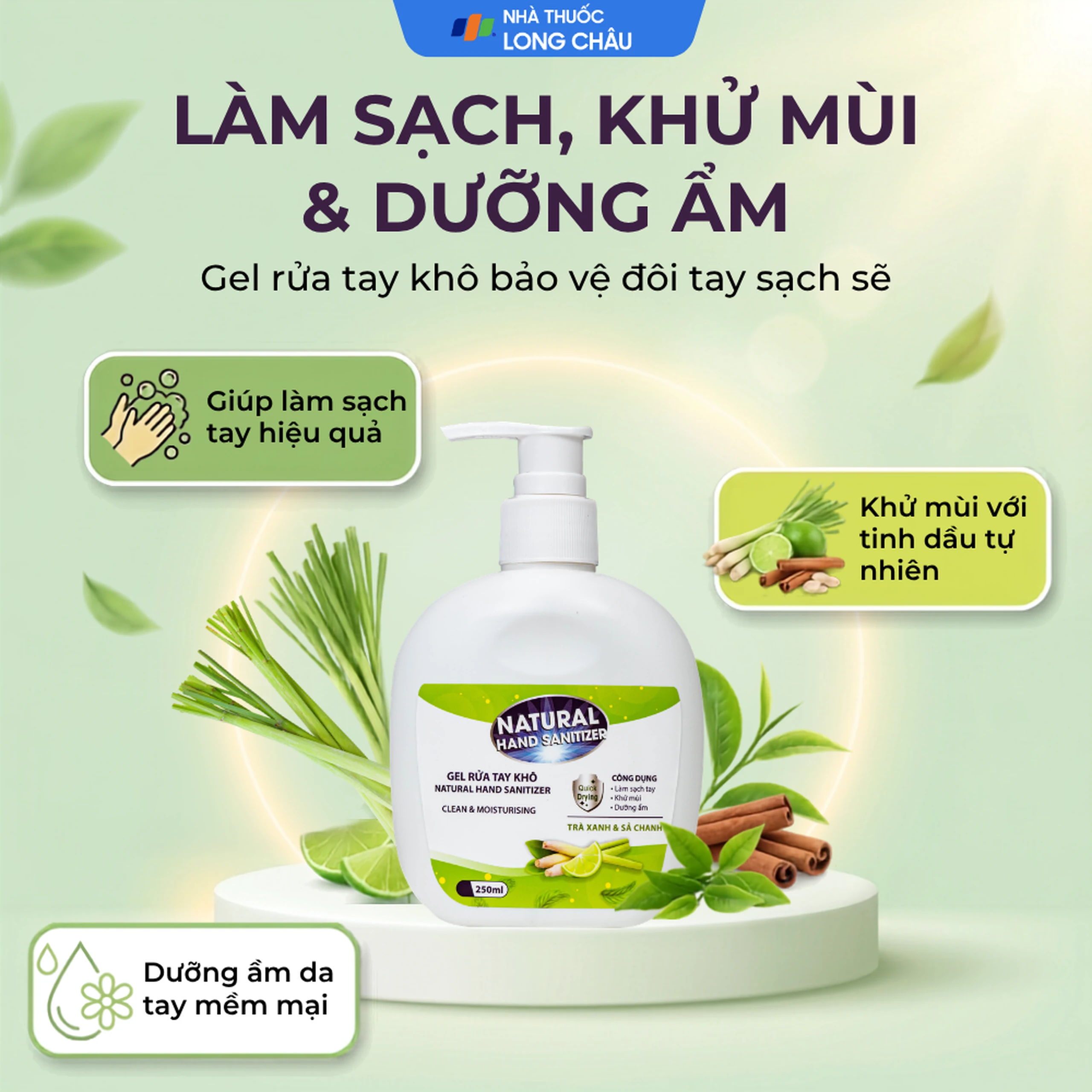 Gel rửa tay khô Natural Hand Sanitizer sát khuẩn, làm sạch tay (250ml) 2