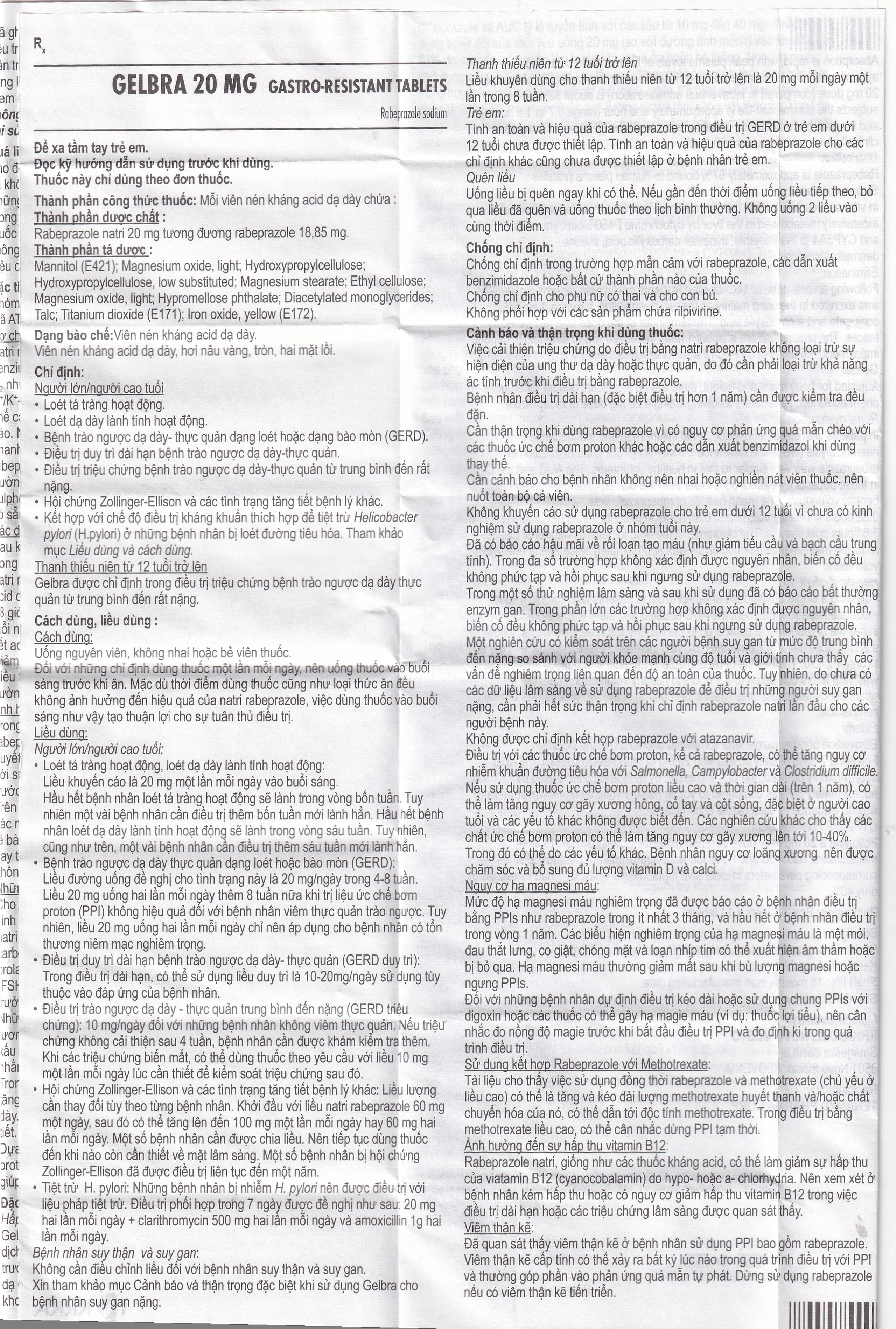 Thuốc Gelbra 20mg KRKA điều trị các bệnh về dạ dày-tá tràng và trào ngược (2 vỉ x 14 viên)