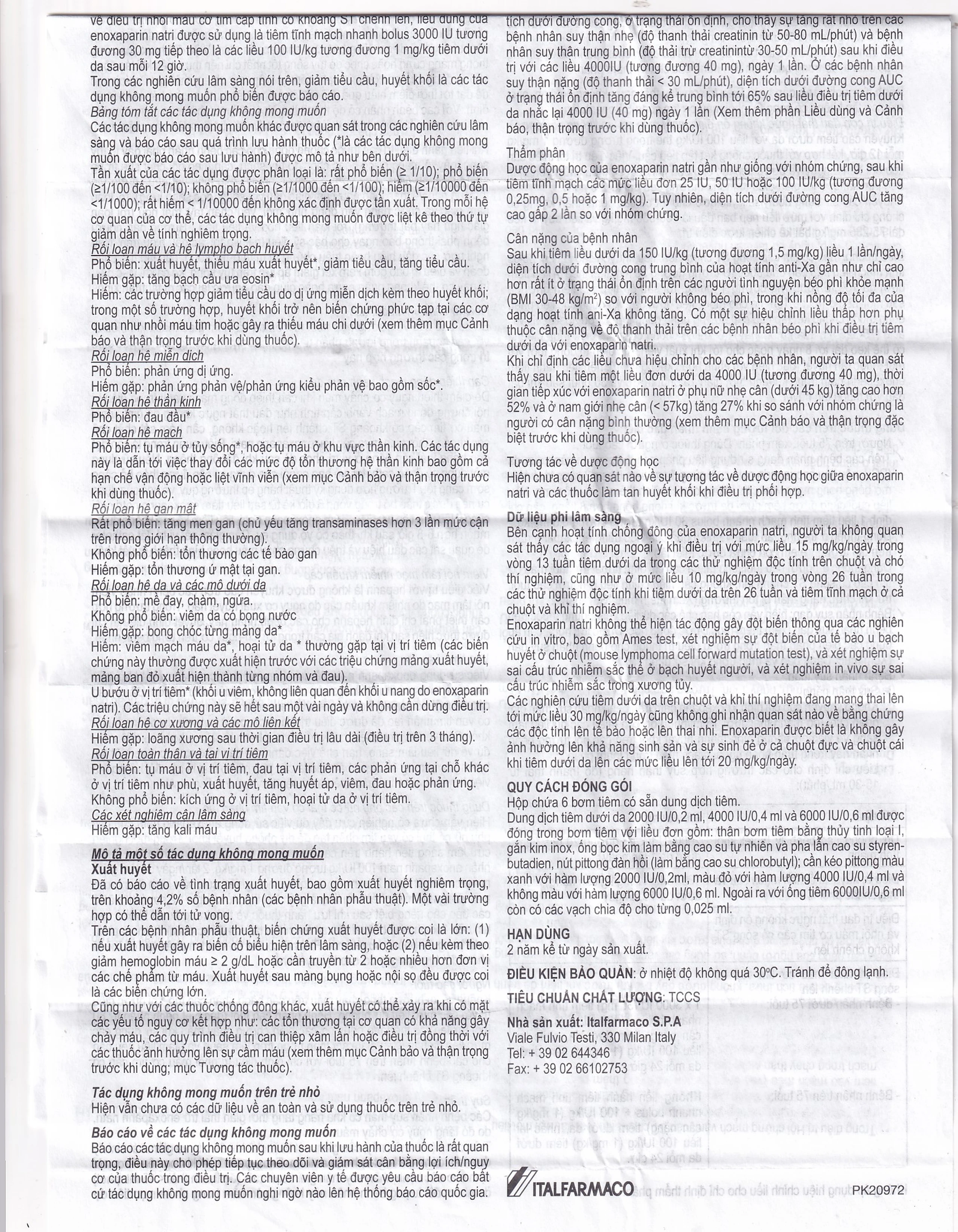 Thuốc tiêm Gemapaxane 4000/0.4ml Italfarmaco dự phòng huyết khối tĩnh mạch (6 bơm tiêm)