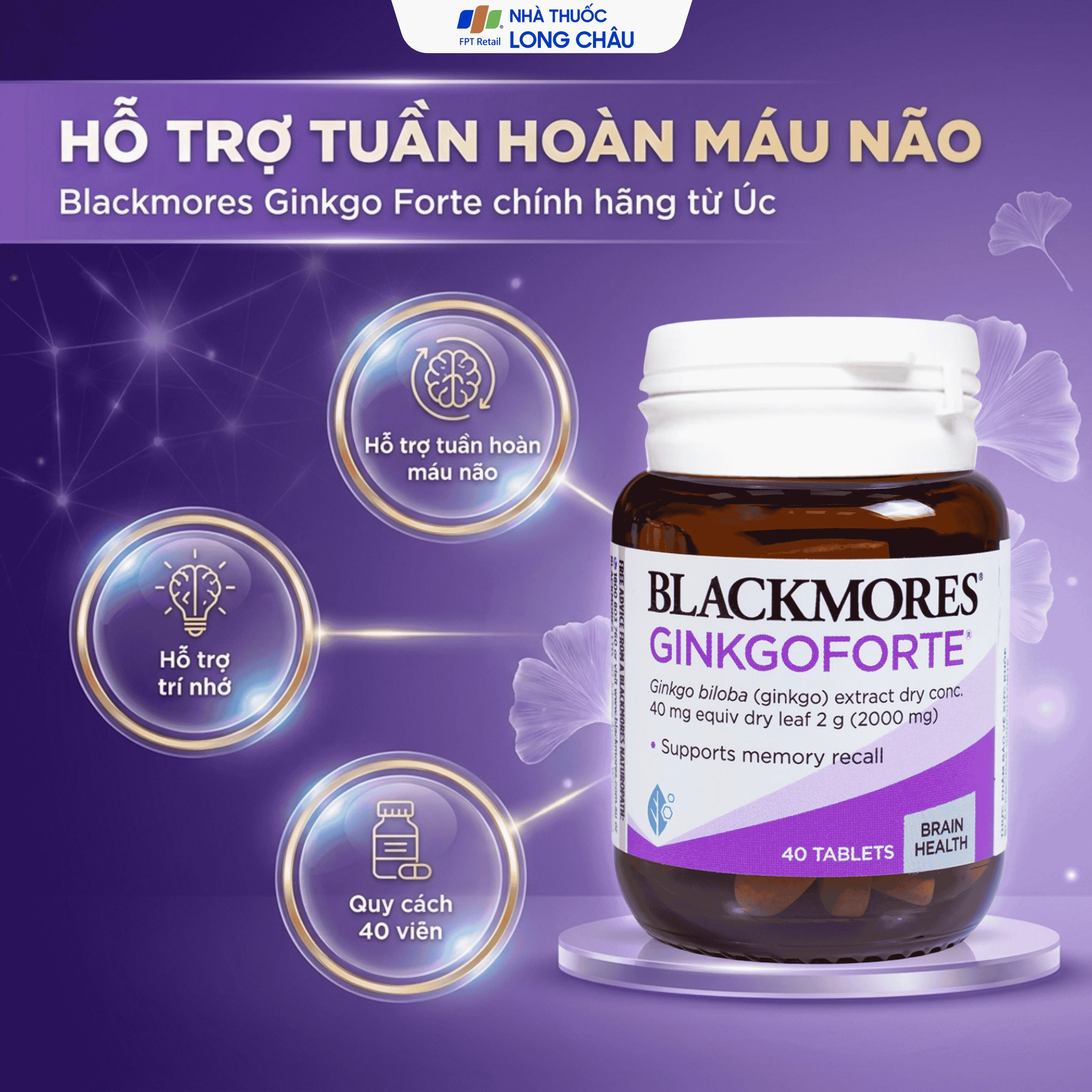 Viên uống Blackmores Ginkgo Forte hỗ trợ tuần hoàn máu não (40 viên) 3