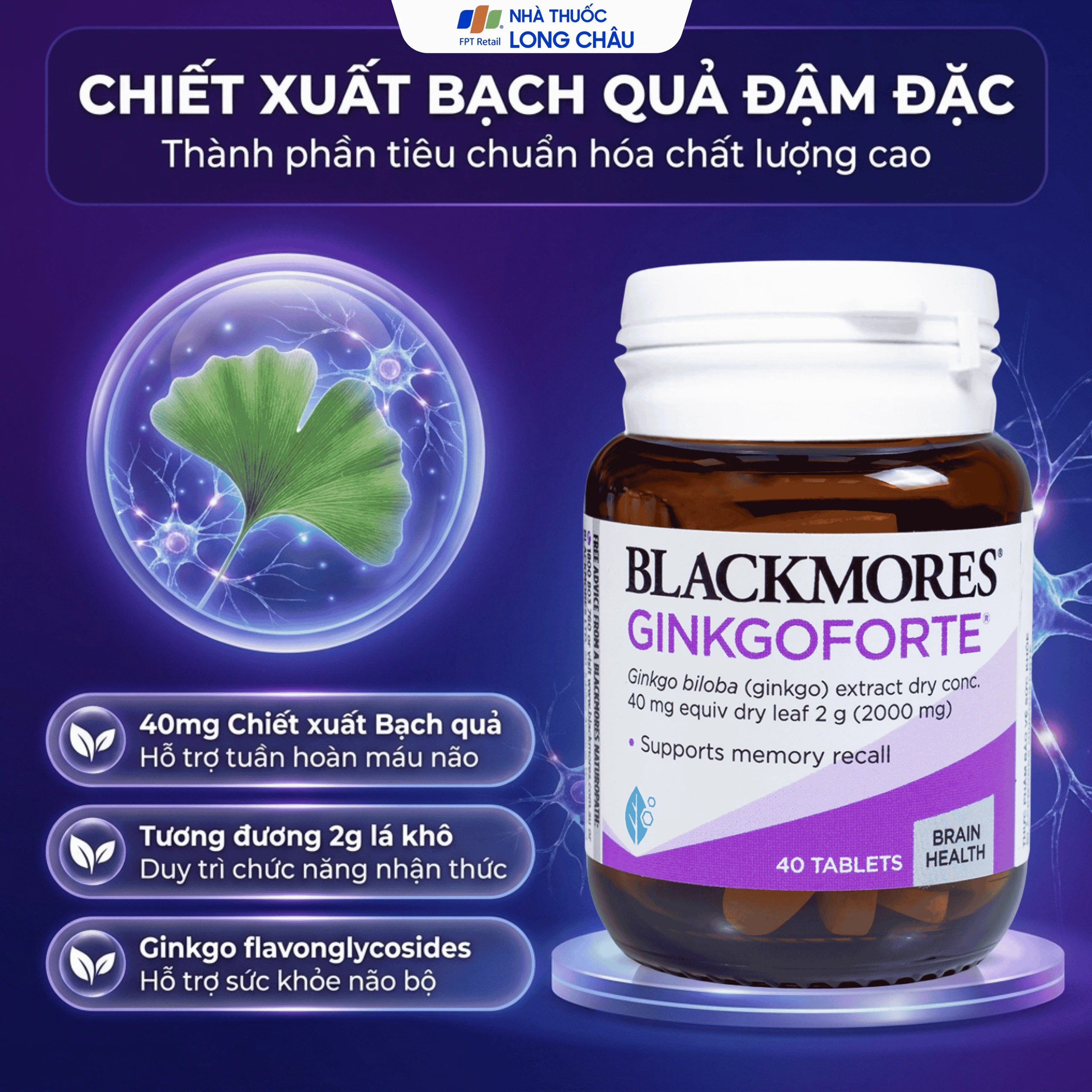 Viên uống Blackmores Ginkgo Forte hỗ trợ tuần hoàn máu não (40 viên) 4