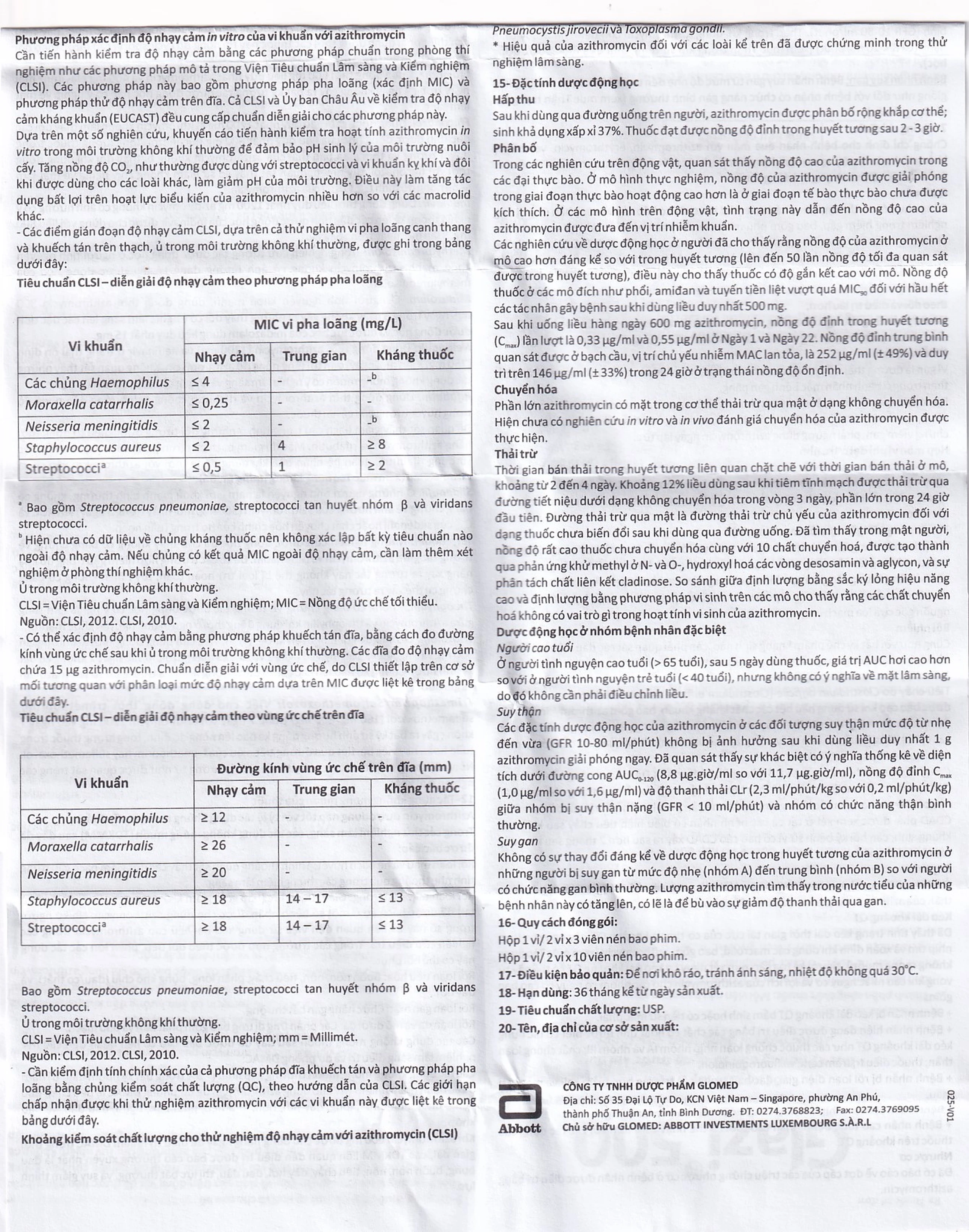 Thuốc Glazi 500 Abbott điều trị viêm xoang cấp, viêm tai giữa cấp, viêm họng, viêm amidan (2 vỉ x 3 viên) 