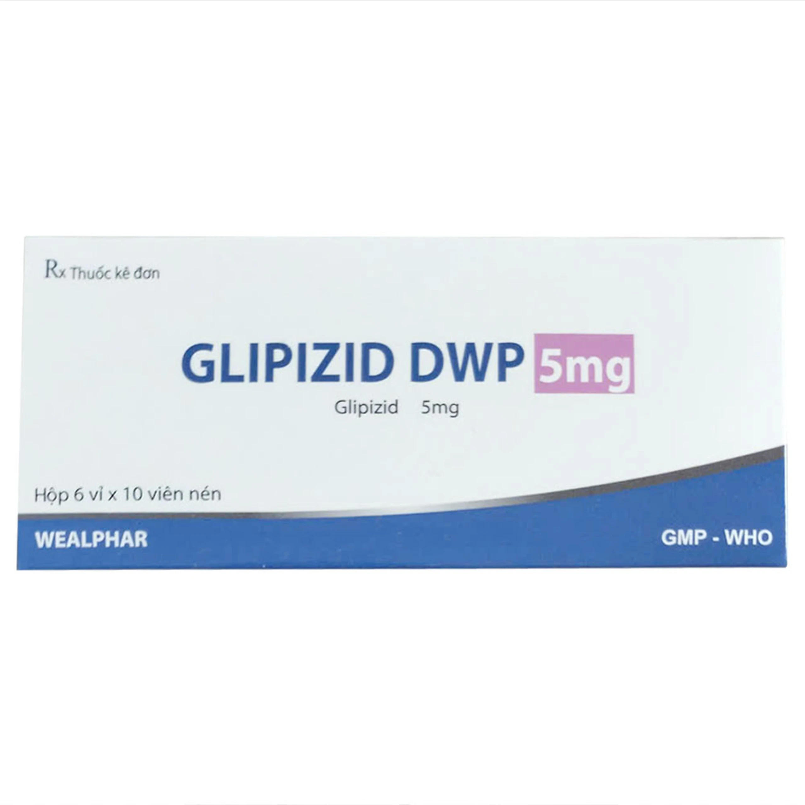 Thuốc Glipizid 5mg Wealphar điều trị tiểu đường (6 vỉ x 10 viên) 