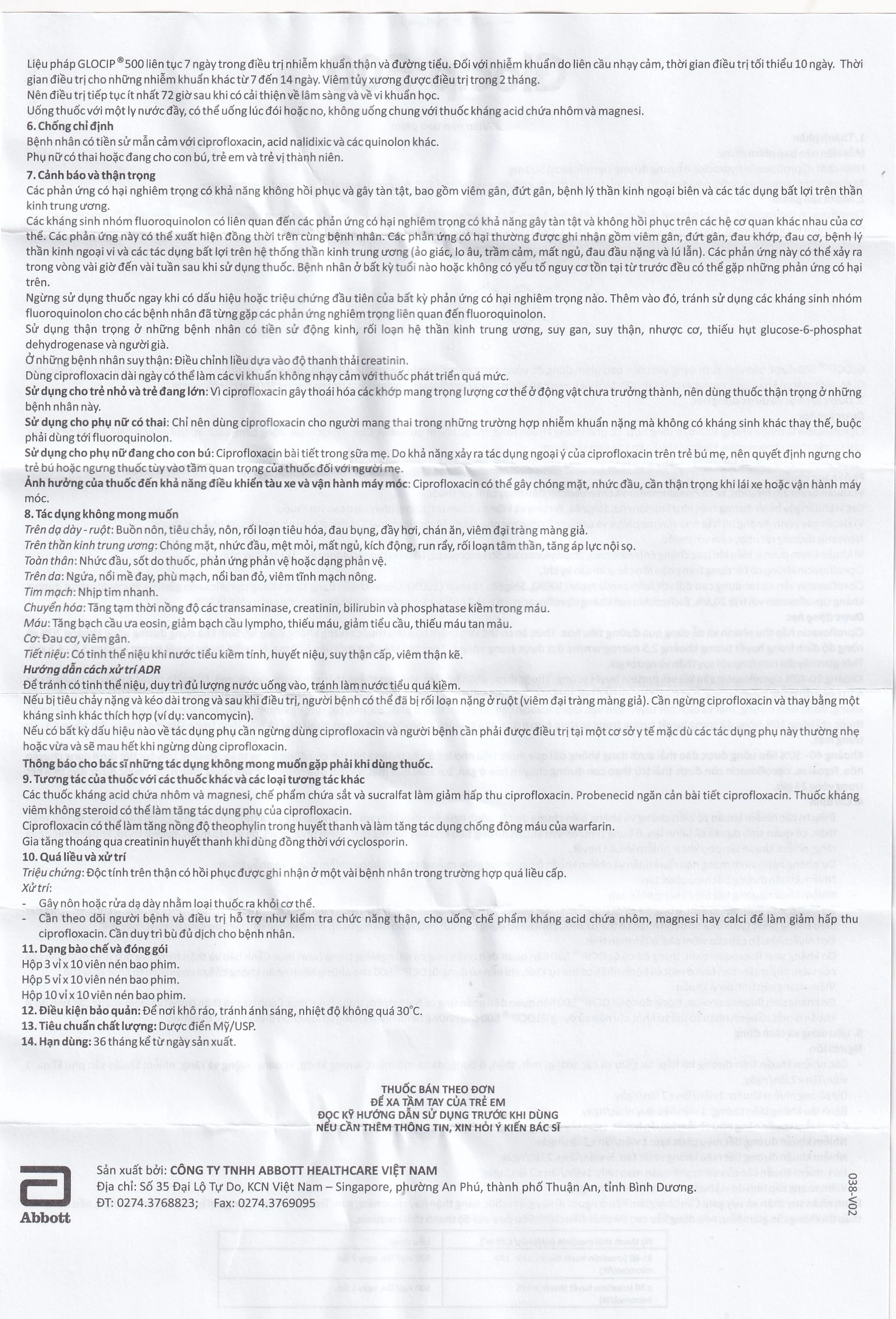 Thuốc Glocip 500 Glomed điều trị nhiễm khuẩn (3 vỉ x 10 viên)