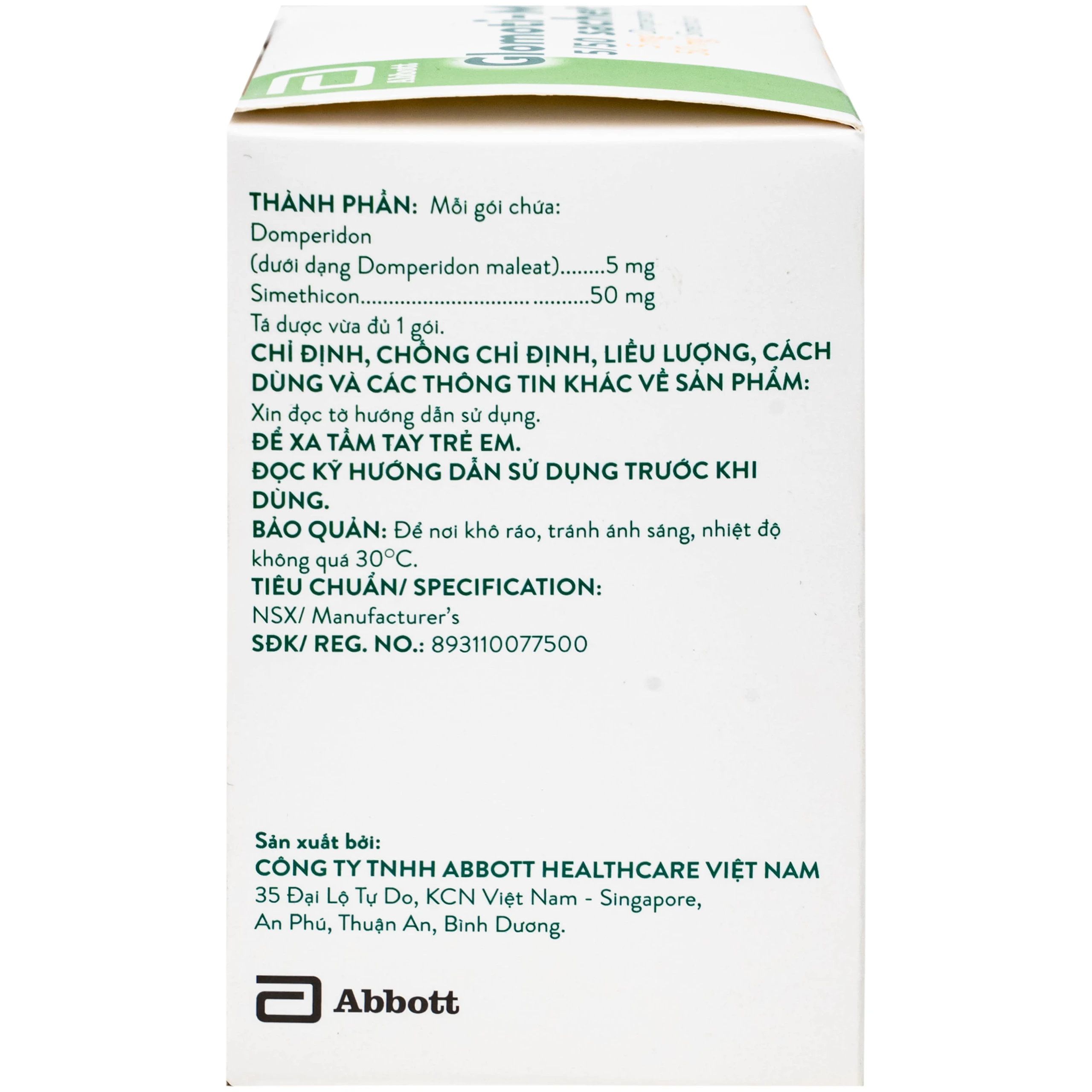 Thuốc bột Glomoti-M 5/50mg sachet Abbott điều trị triệu chứng buồn nôn (25 gói x 1.5g)