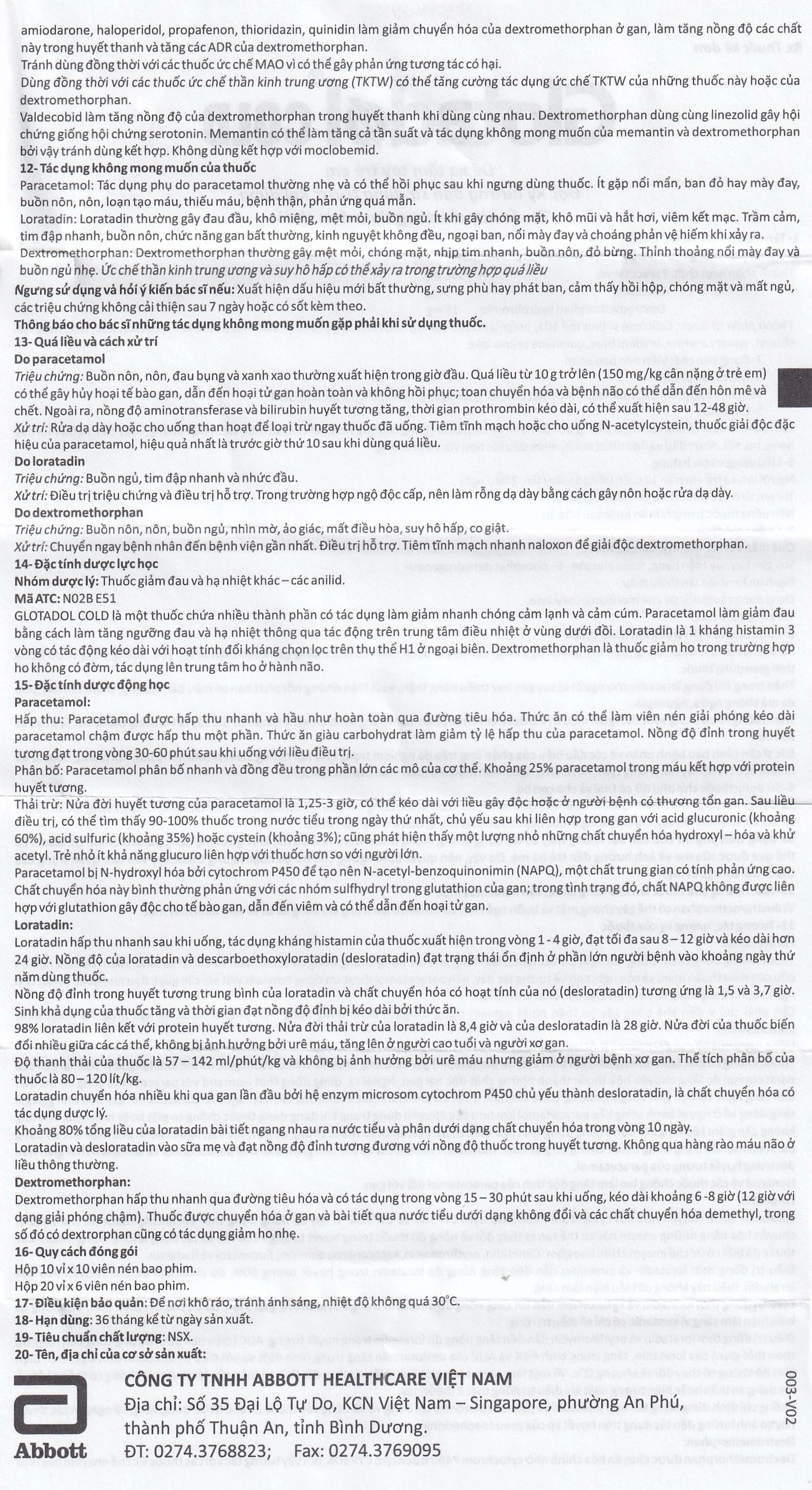 Thuốc Glotadol Cold Glomed hỗ trợ giảm đau, hạ sốt (10 vỉ x 10 viên)