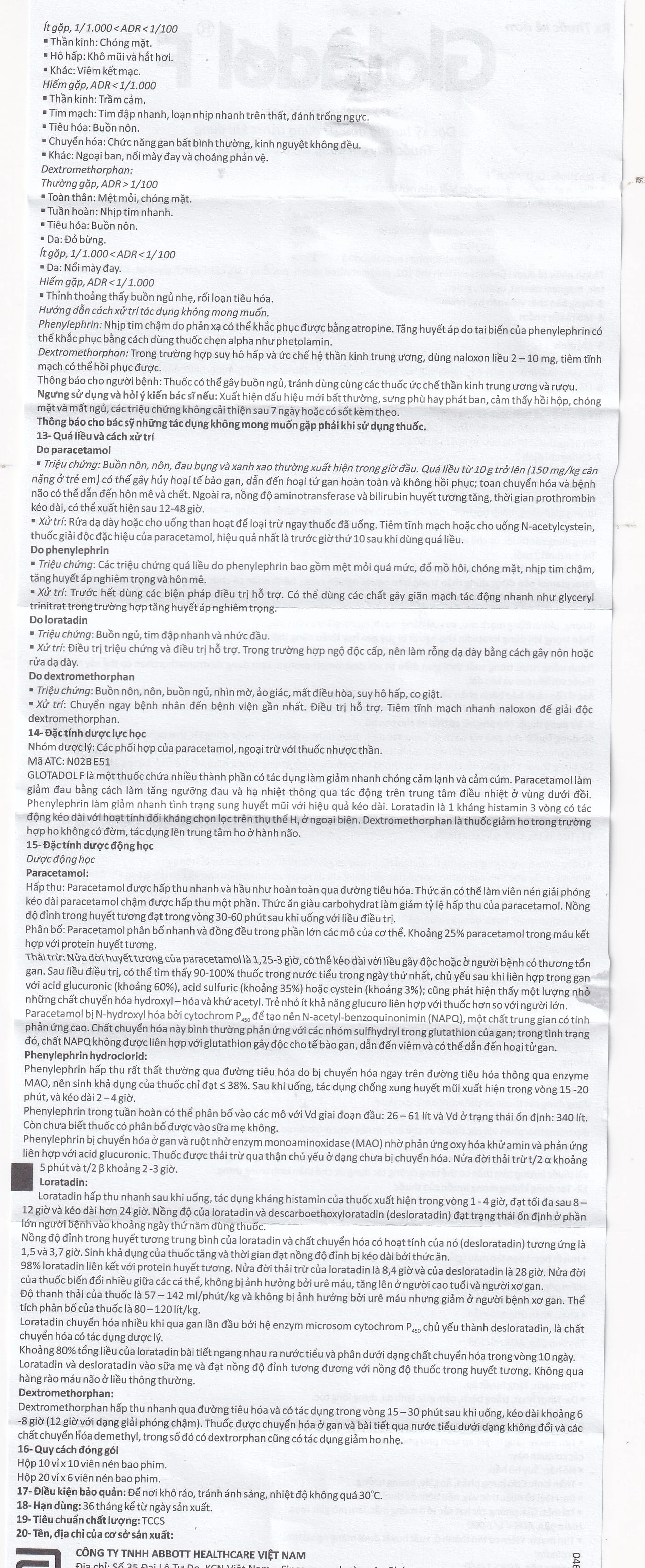 Thuốc Glotadol F Glomed hỗ trợ giảm nhanh các triệu chứng do cảm cúm, cảm lạnh (10 vỉ x 10 viên)