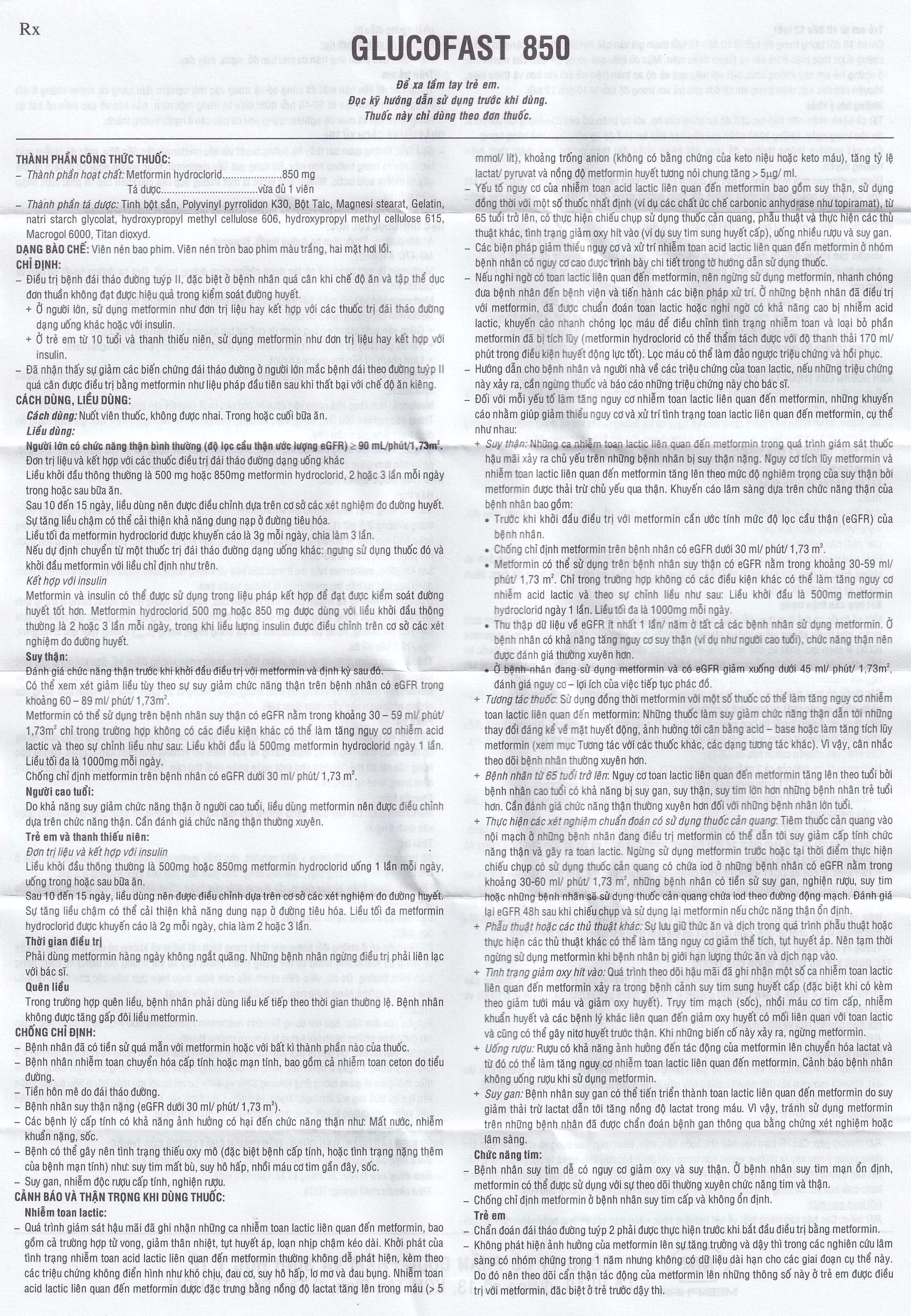 Thuốc Glucofast 850 Mebiphar điều trị tiểu đường típ 2 (4 vỉ x 15 viên)