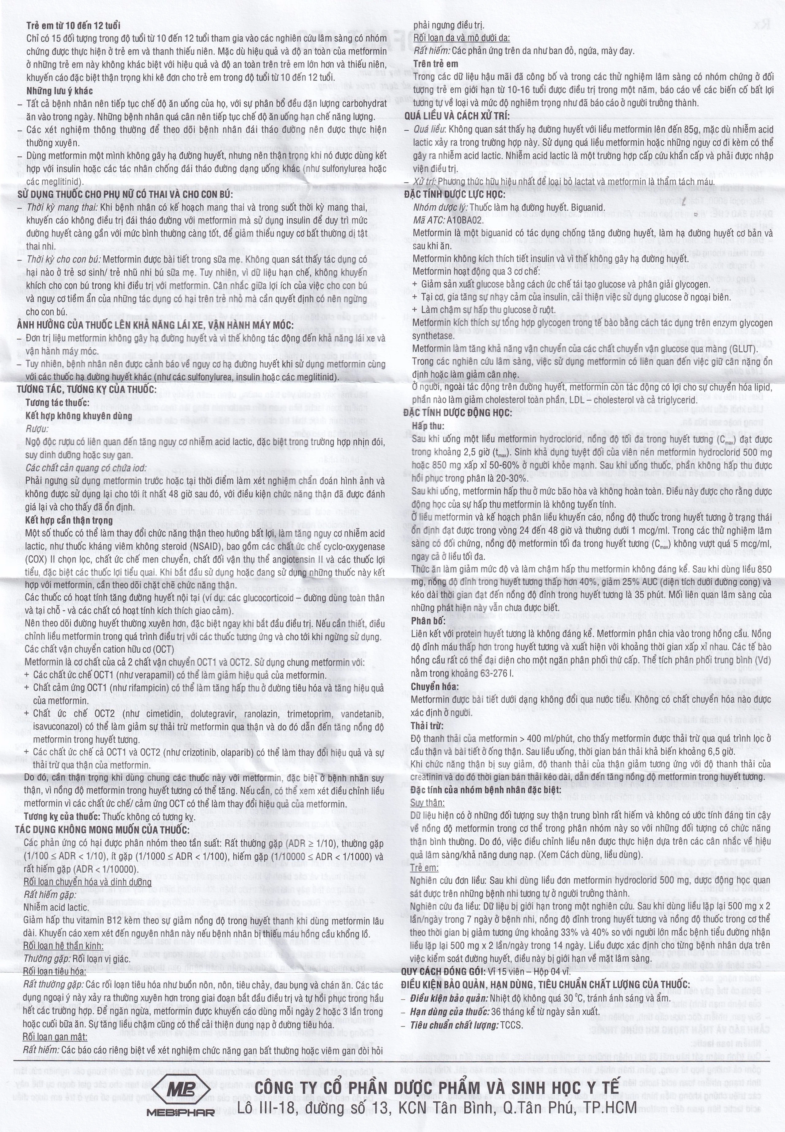 Thuốc Glucofast 850 Mebiphar điều trị tiểu đường típ 2 (4 vỉ x 15 viên)