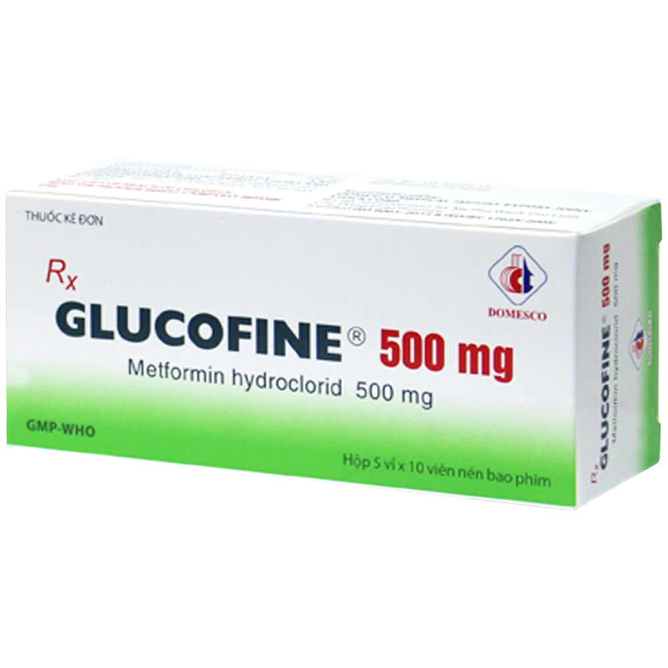 Thuốc Glucofine 500mg Domesco điều trị đái tháo đường típ 2 (5 vỉ x 10 viên)