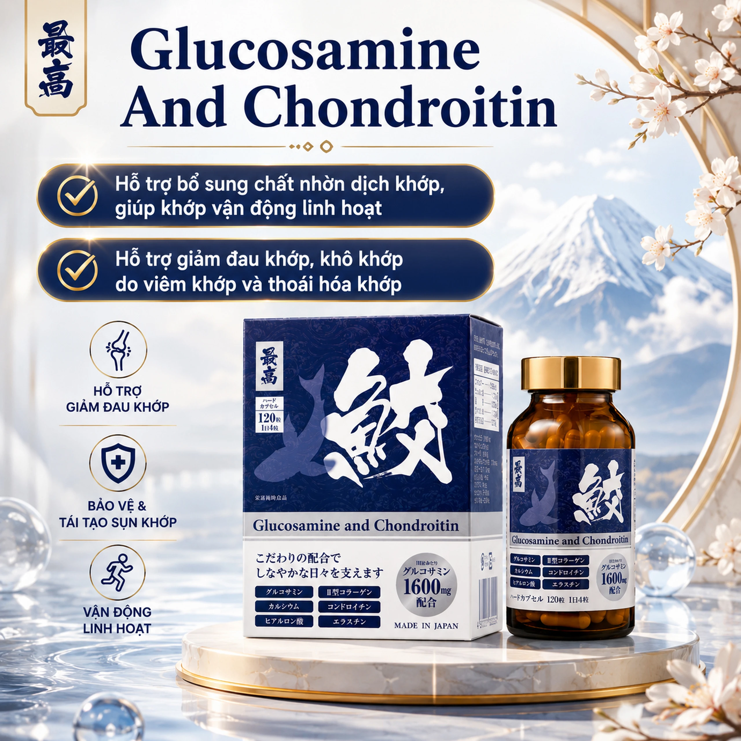 Viên uống giúp giảm đau khớp, khô khớp, bổ sung chất nhờn dịch khớp Glucosamine And Chondroitin Jpanwell (120 viên) 3