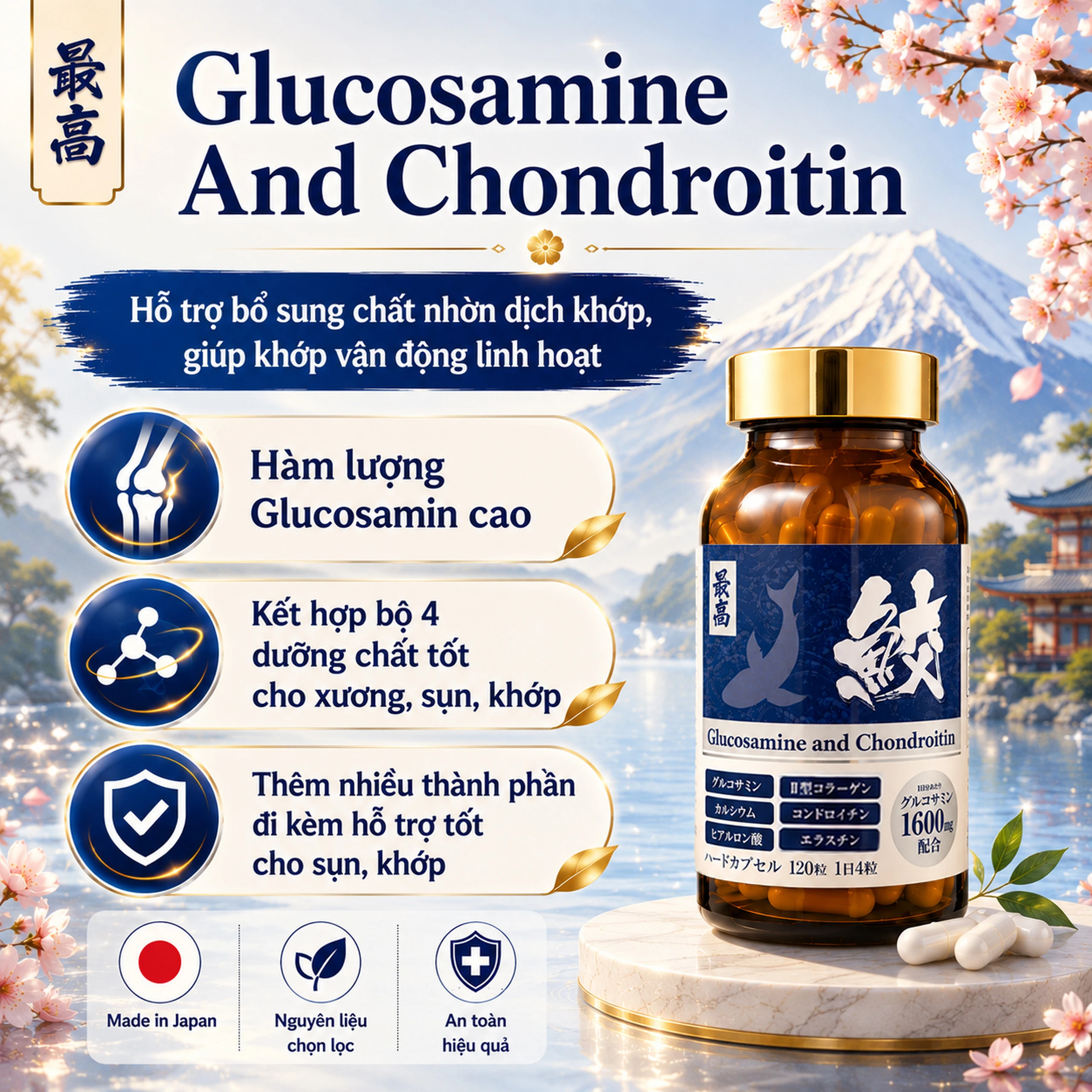 Viên uống giúp giảm đau khớp, khô khớp, bổ sung chất nhờn dịch khớp Glucosamine And Chondroitin Jpanwell (120 viên) 5