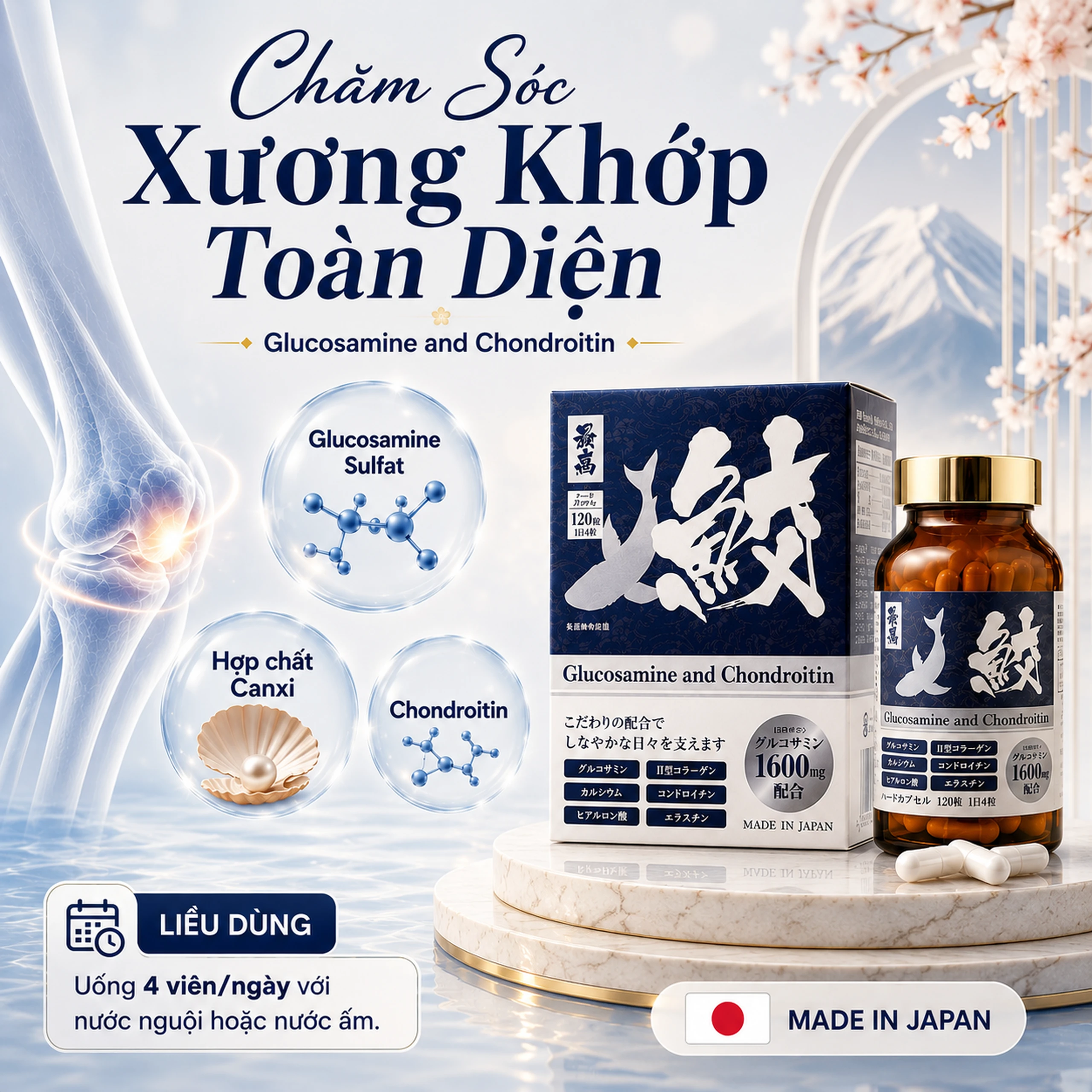 Viên uống giúp giảm đau khớp, khô khớp, bổ sung chất nhờn dịch khớp Glucosamine And Chondroitin Jpanwell (120 viên) 6