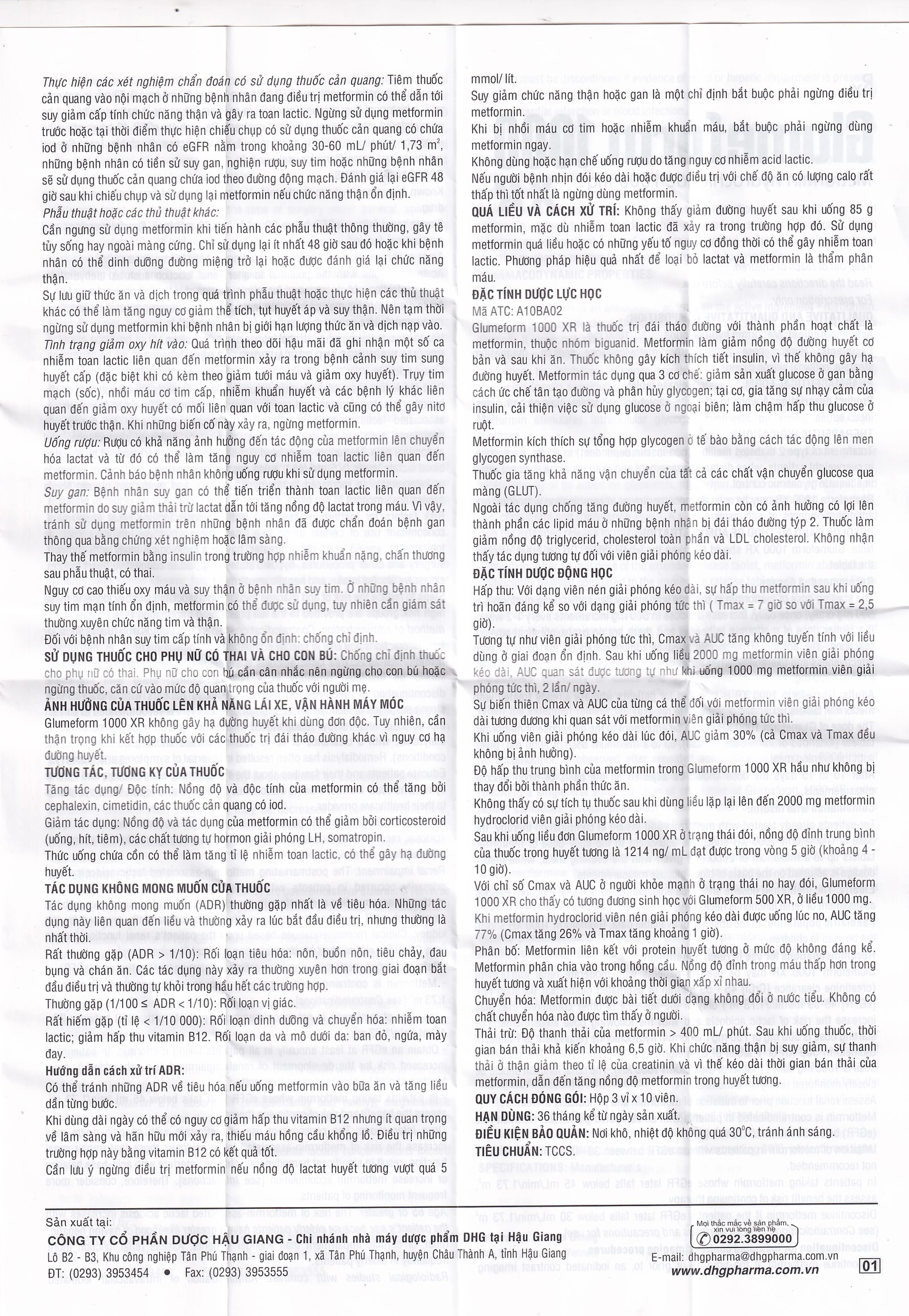 Thuốc Glumeform 1000 XR DHG điều trị đái tháo đường típ 2 (3 vỉ x 10 viên)