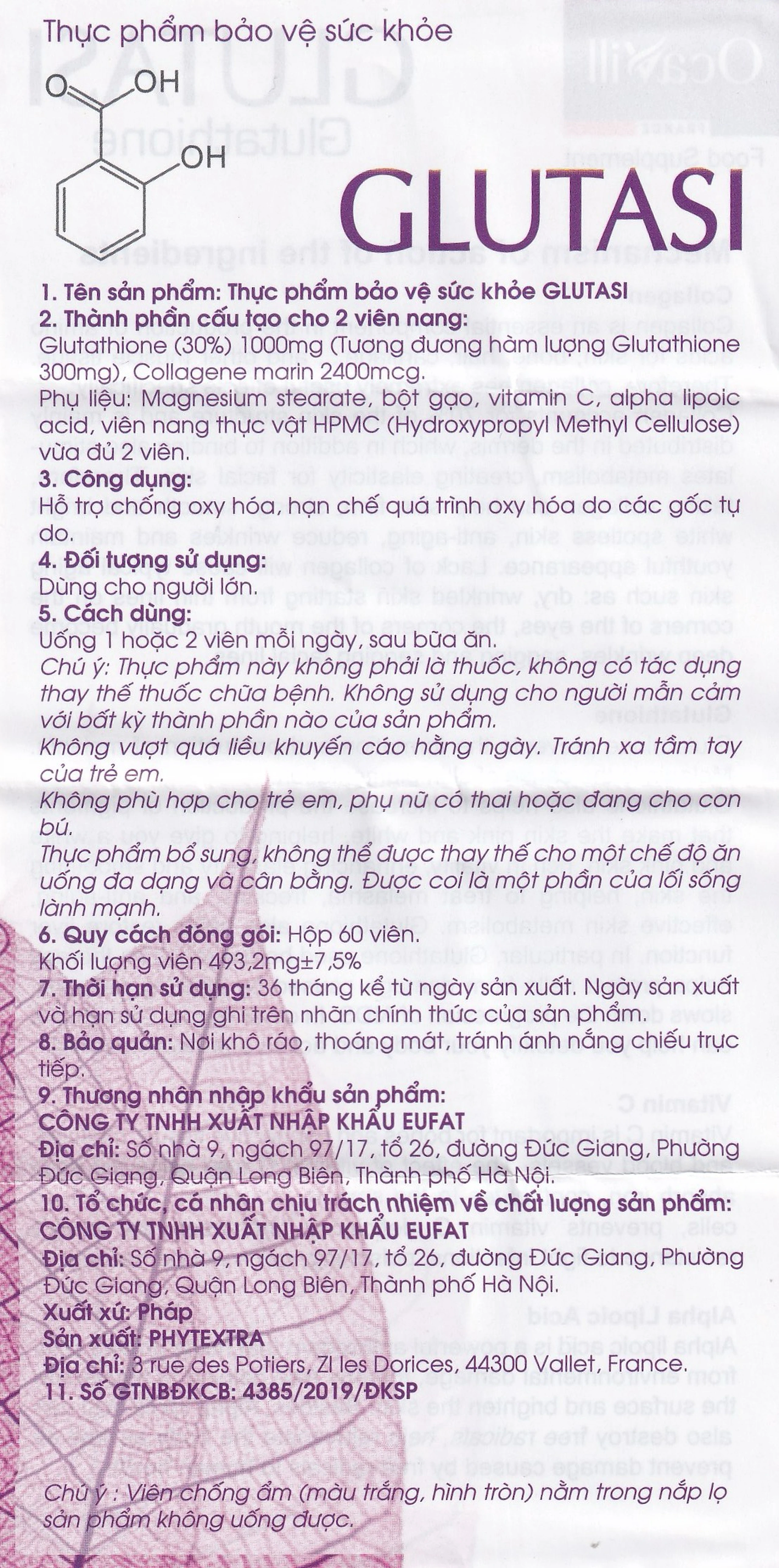 Viên uống hỗ trợ chống oxy hóa, hạn chế oxy hóa do gốc tự do Glutasi Ocavill (60 viên)