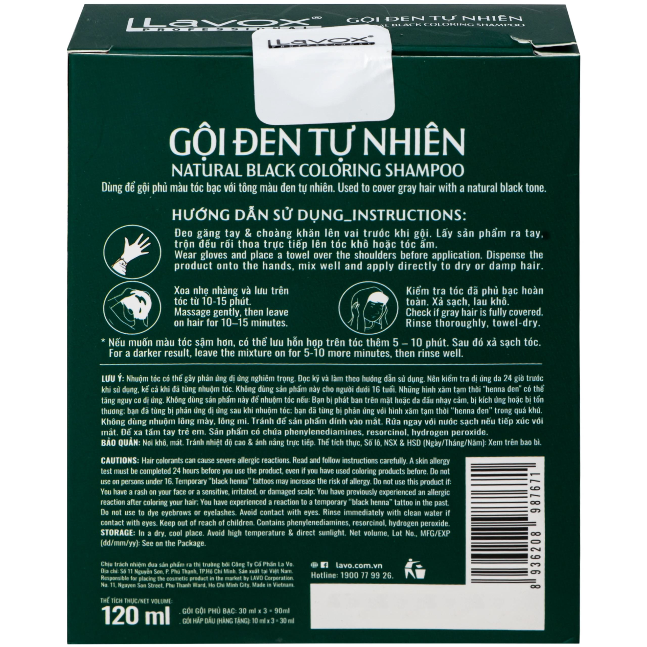 Gội phủ bạc đen tự nhiên Lavox (3 gói x 30ml) 3