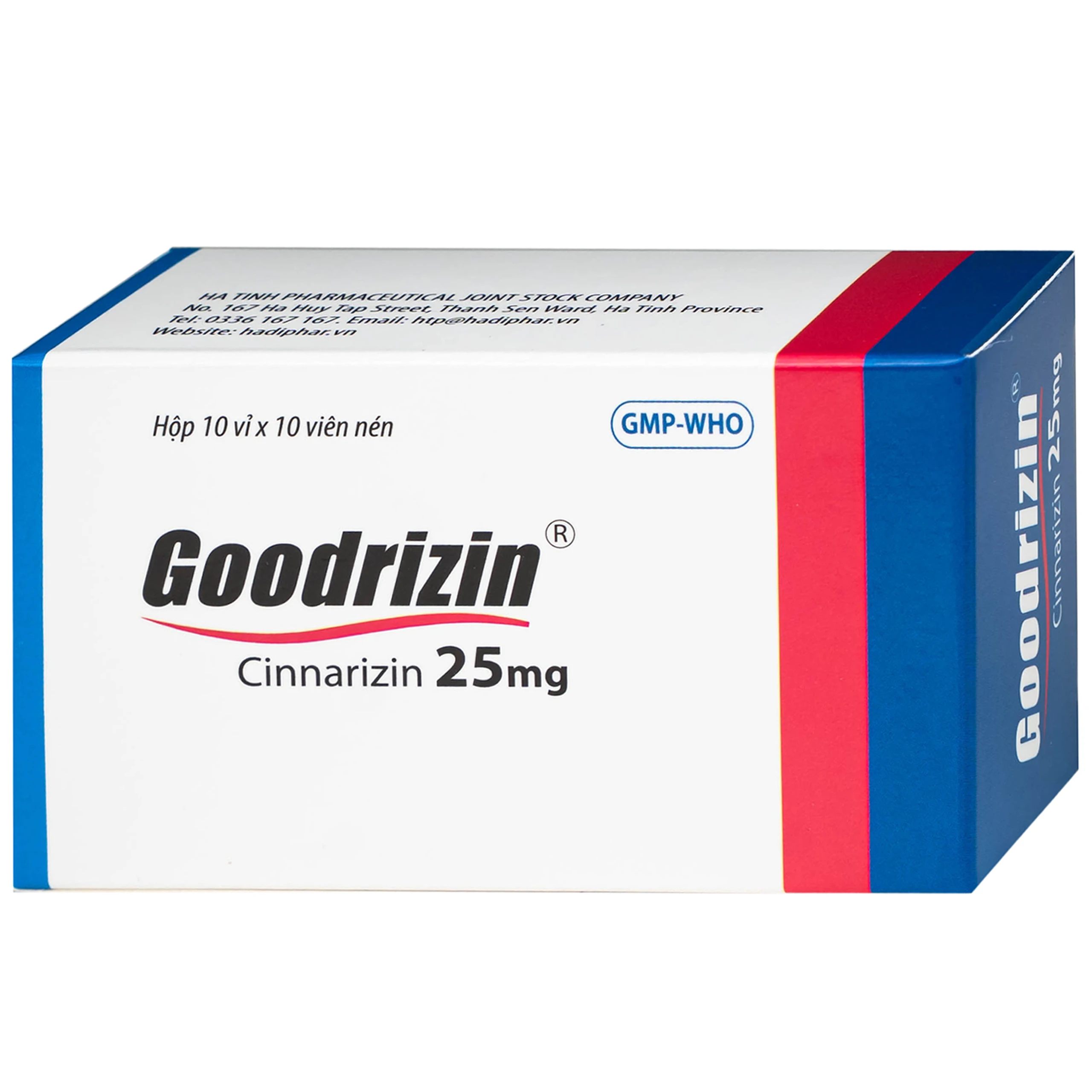 Thuốc Goodrizin 25mg Hadiphar điều trị bệnh mạch ngoại vi (10 vỉ x 10 viên) 2