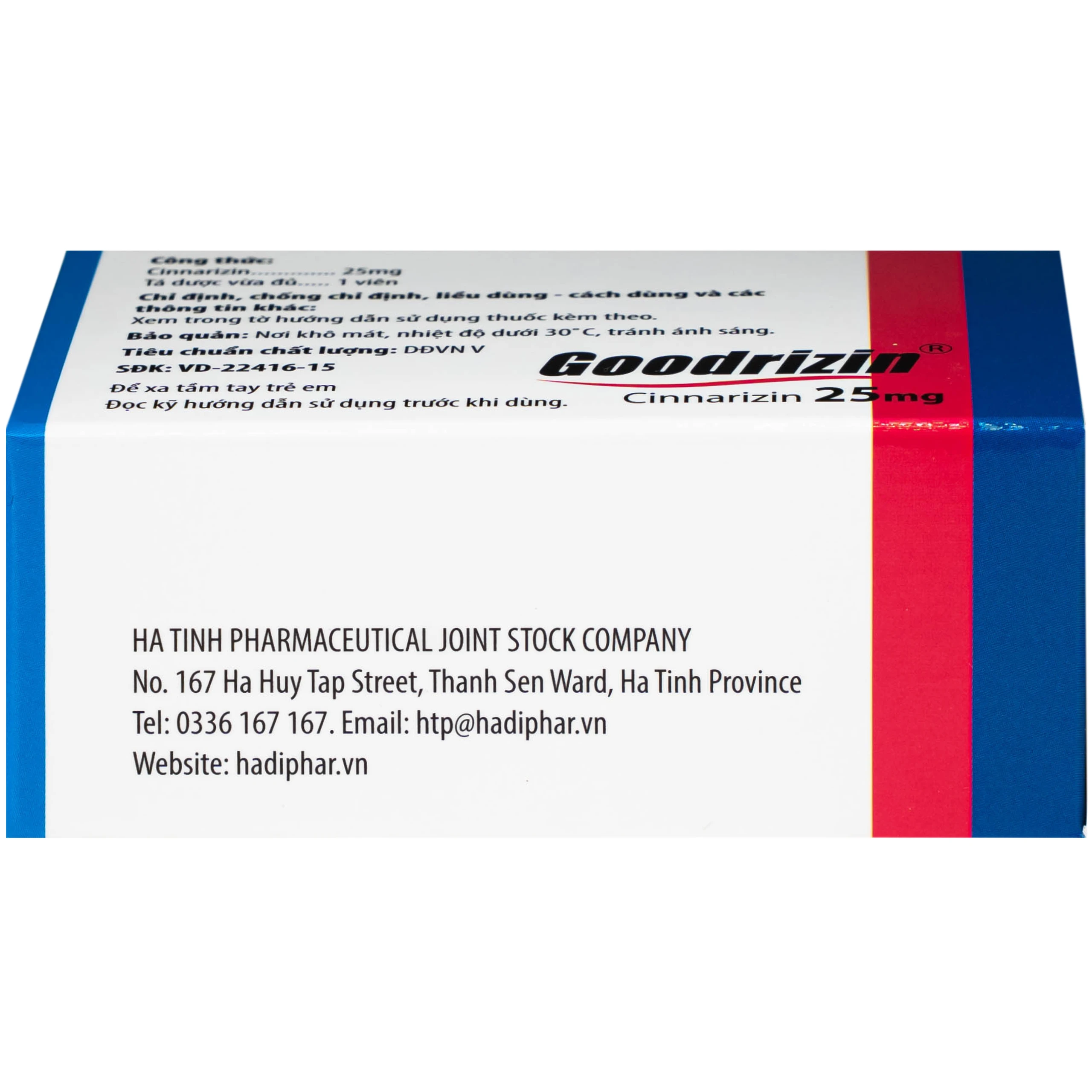 Thuốc Goodrizin 25mg Hadiphar điều trị bệnh mạch ngoại vi (10 vỉ x 10 viên) 5