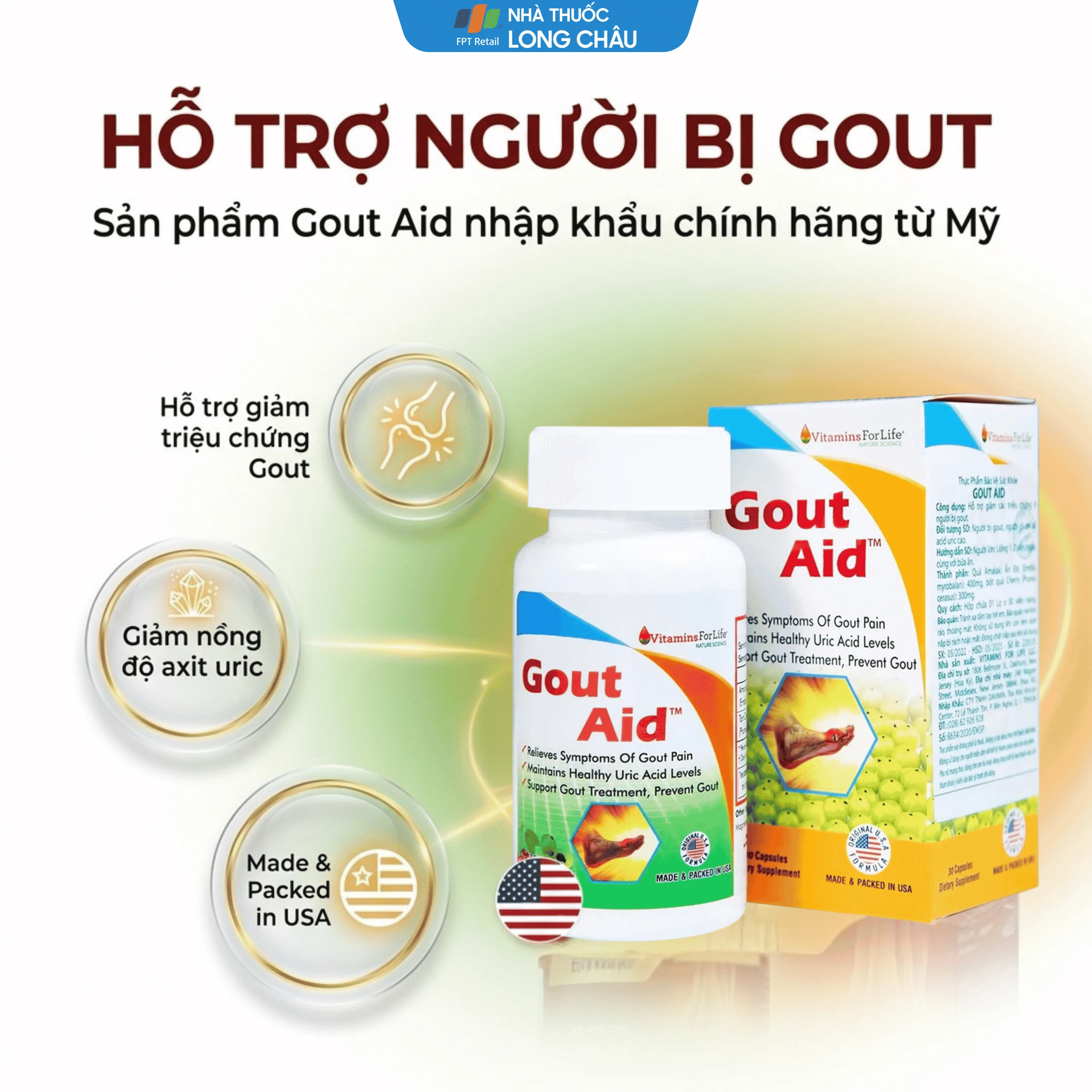 Viên uống hỗ trợ giảm các triệu chứng cho người bị gout Gout Aid Vitamins For Life (30 viên) 2