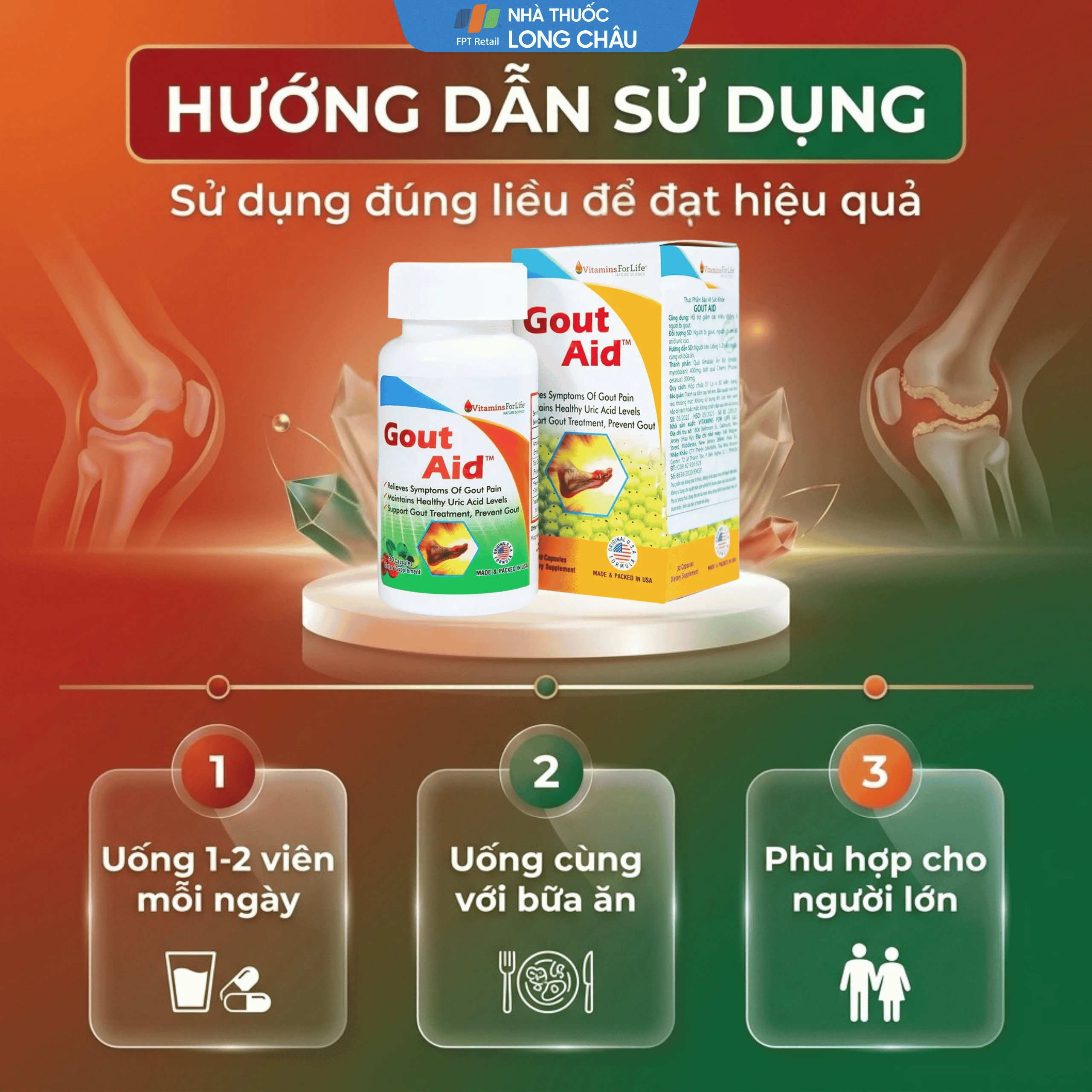 Viên uống hỗ trợ giảm các triệu chứng cho người bị gout Gout Aid Vitamins For Life (30 viên) 5