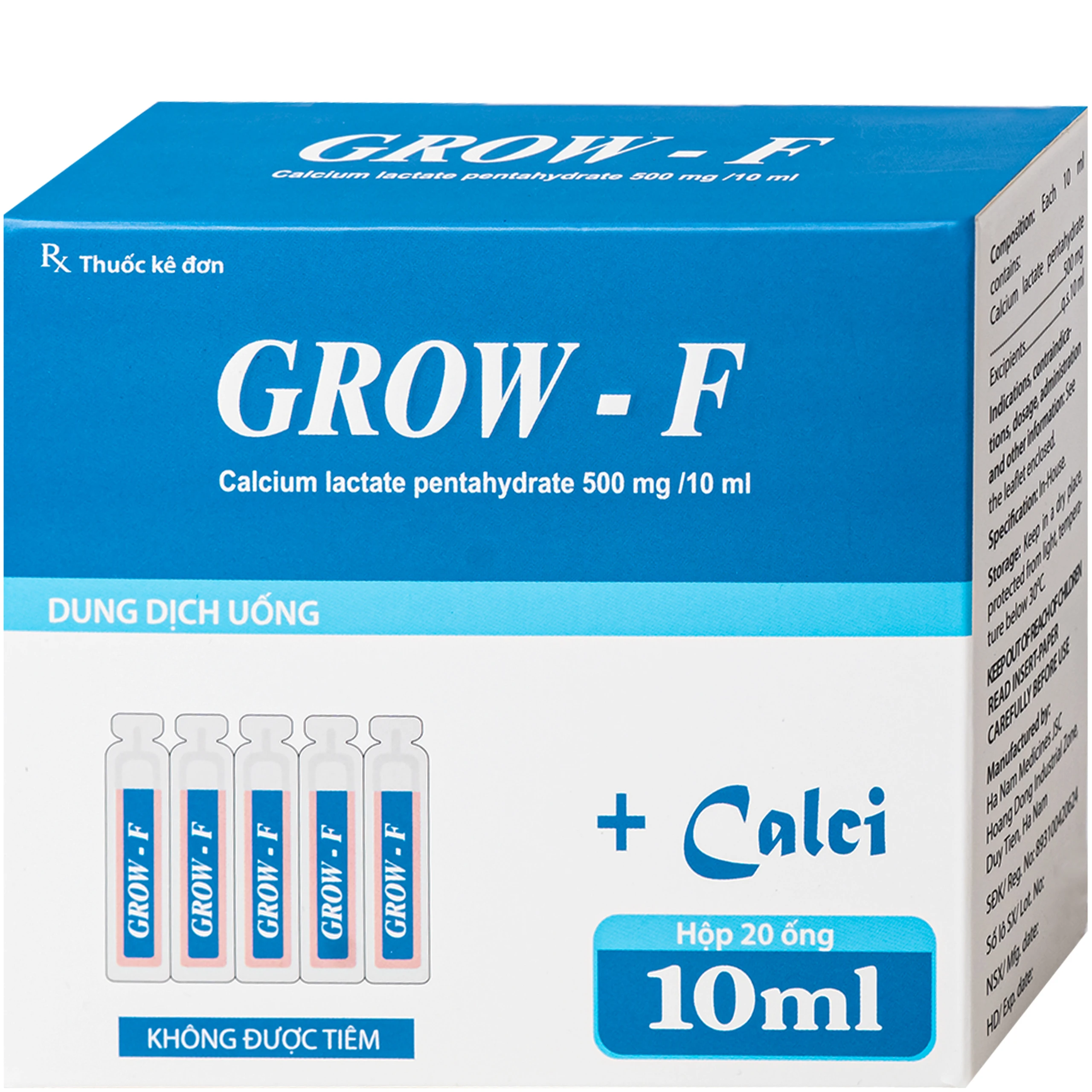 Dung dịch Grow - F Hanapharm điều trị tình trạng thiếu Calci (20 ống x 10ml) 2