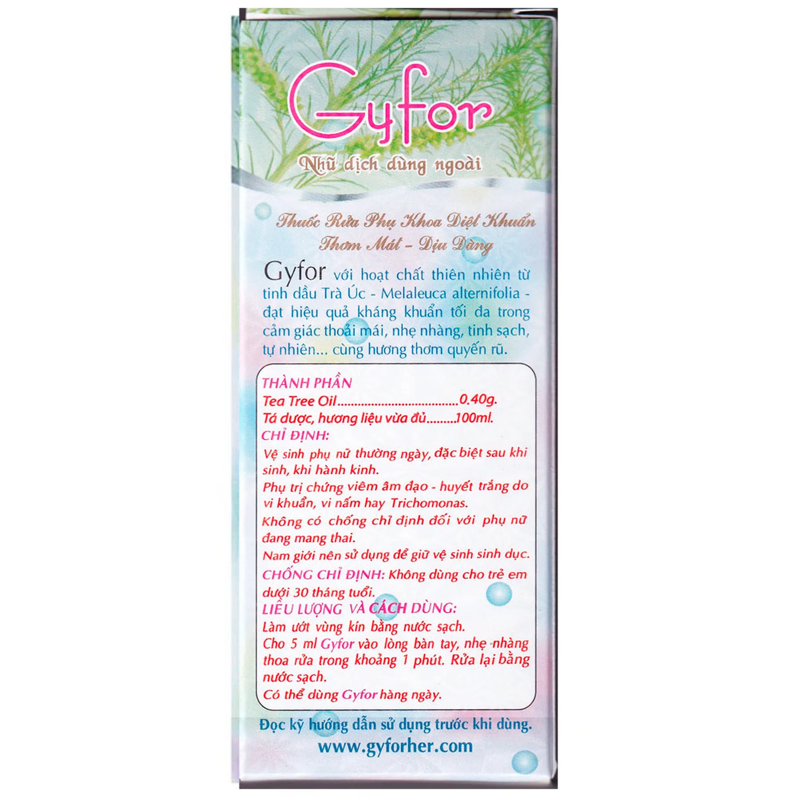 Thuốc rửa phụ khoa Gyfor Dược 3-2 hỗ trợ vệ sinh phụ nữ hằng ngày, phụ trị viêm âm đạo, huyết trắng (100ml)