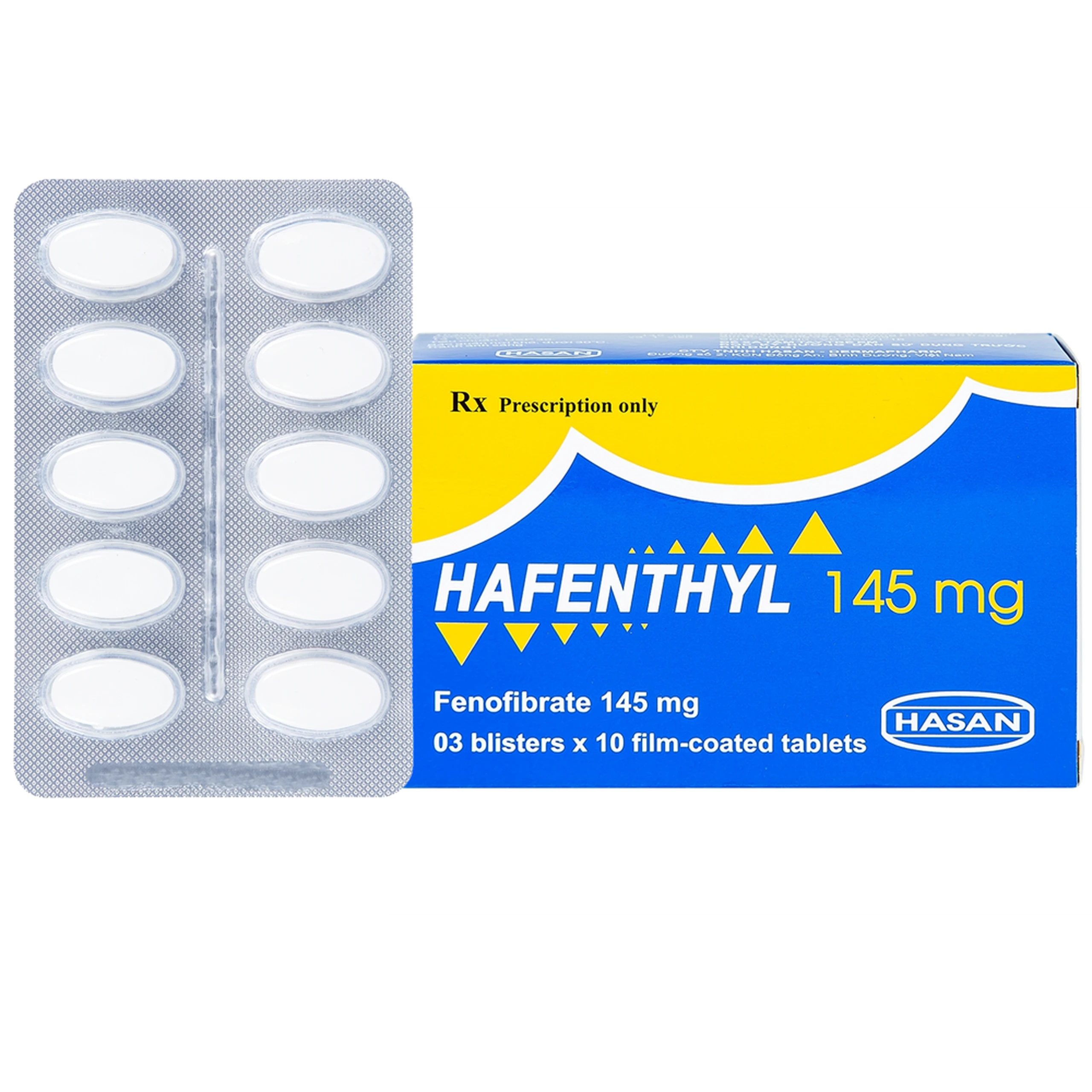 Thuốc Hafenthyl 145mg Hasan điều trị rối loạn lipoprotein huyết (3 vỉ x 10 viên)