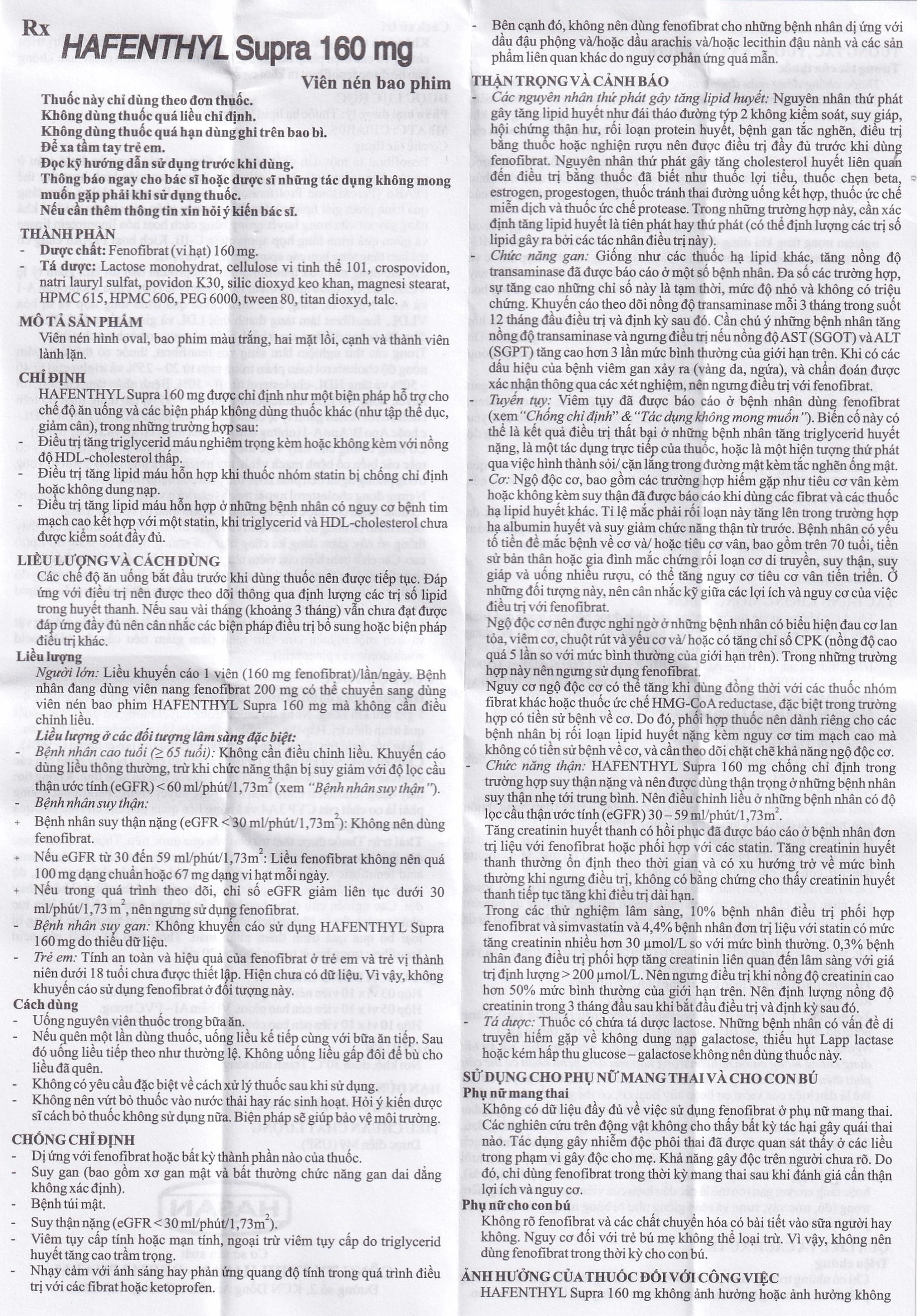 Thuốc Hafenthyl Supra 160mg Hasan điều trị tăng triglycerid máu (3 vỉ x 10 viên)