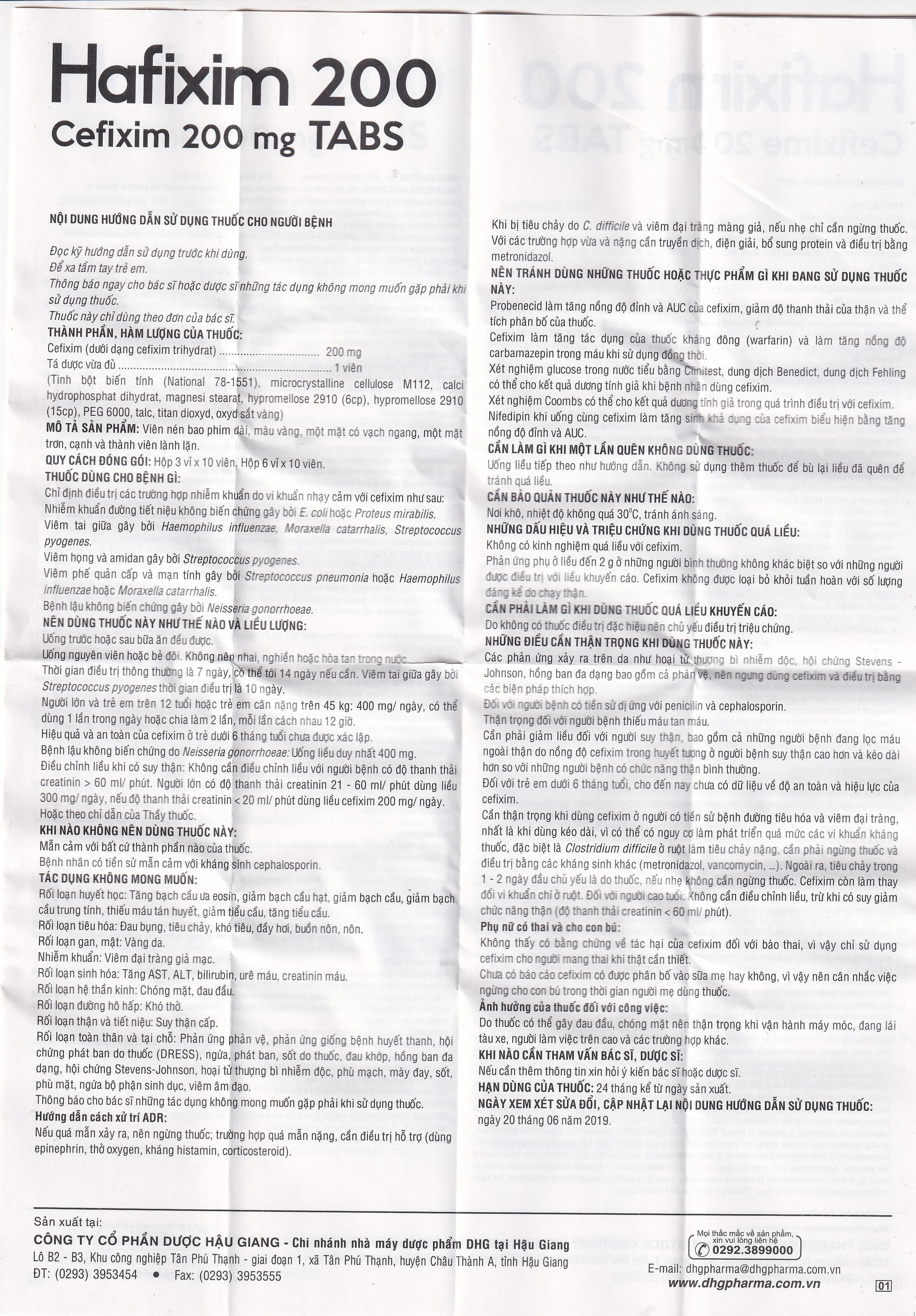 Thuốc Hafixim 200 Tabs DHG Pharma điều trị các trường hợp nhiễm khuẩn (3 vỉ x 10 viên)