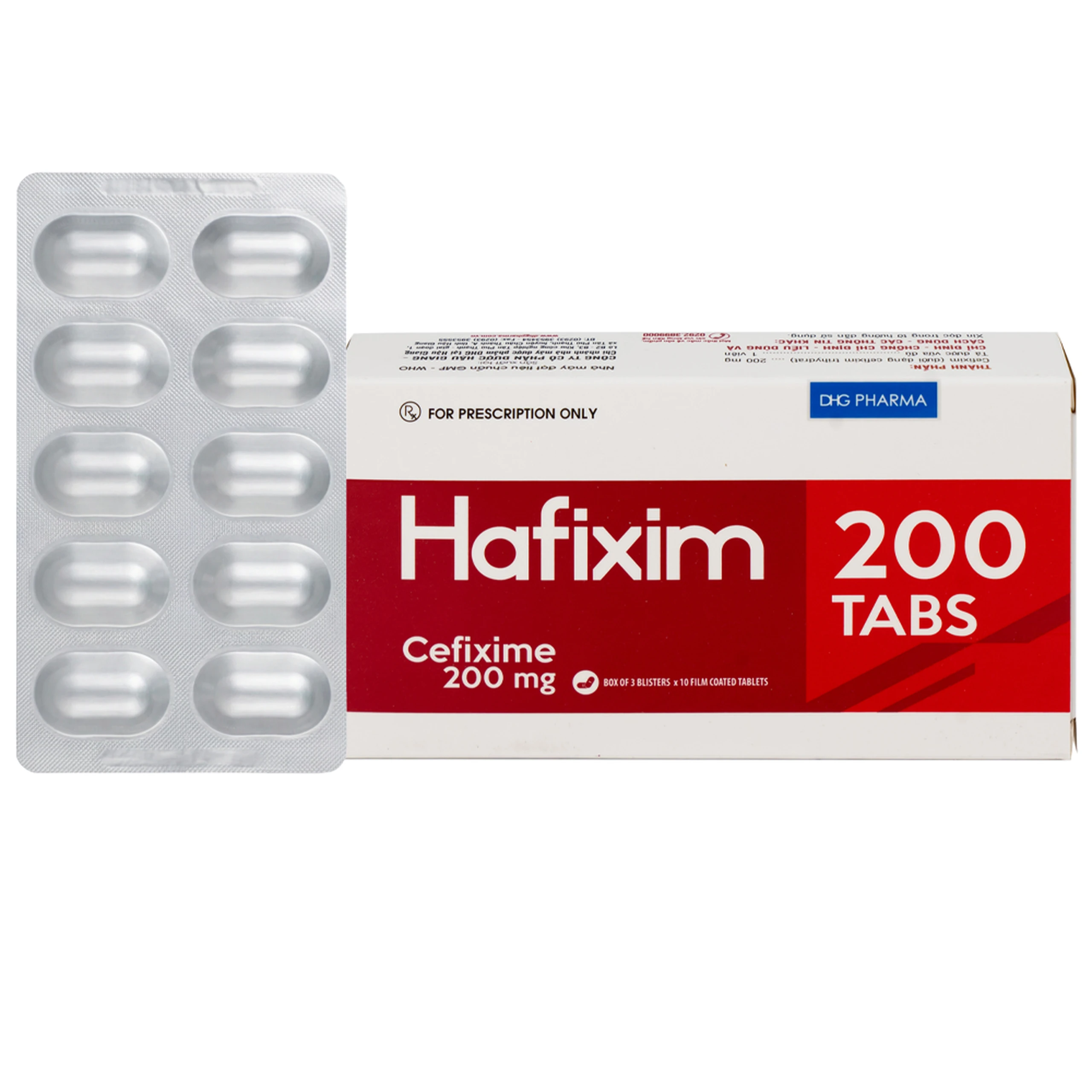 Thuốc Hafixim 200 Tabs DHG Pharma điều trị các trường hợp nhiễm khuẩn (3 vỉ x 10 viên)