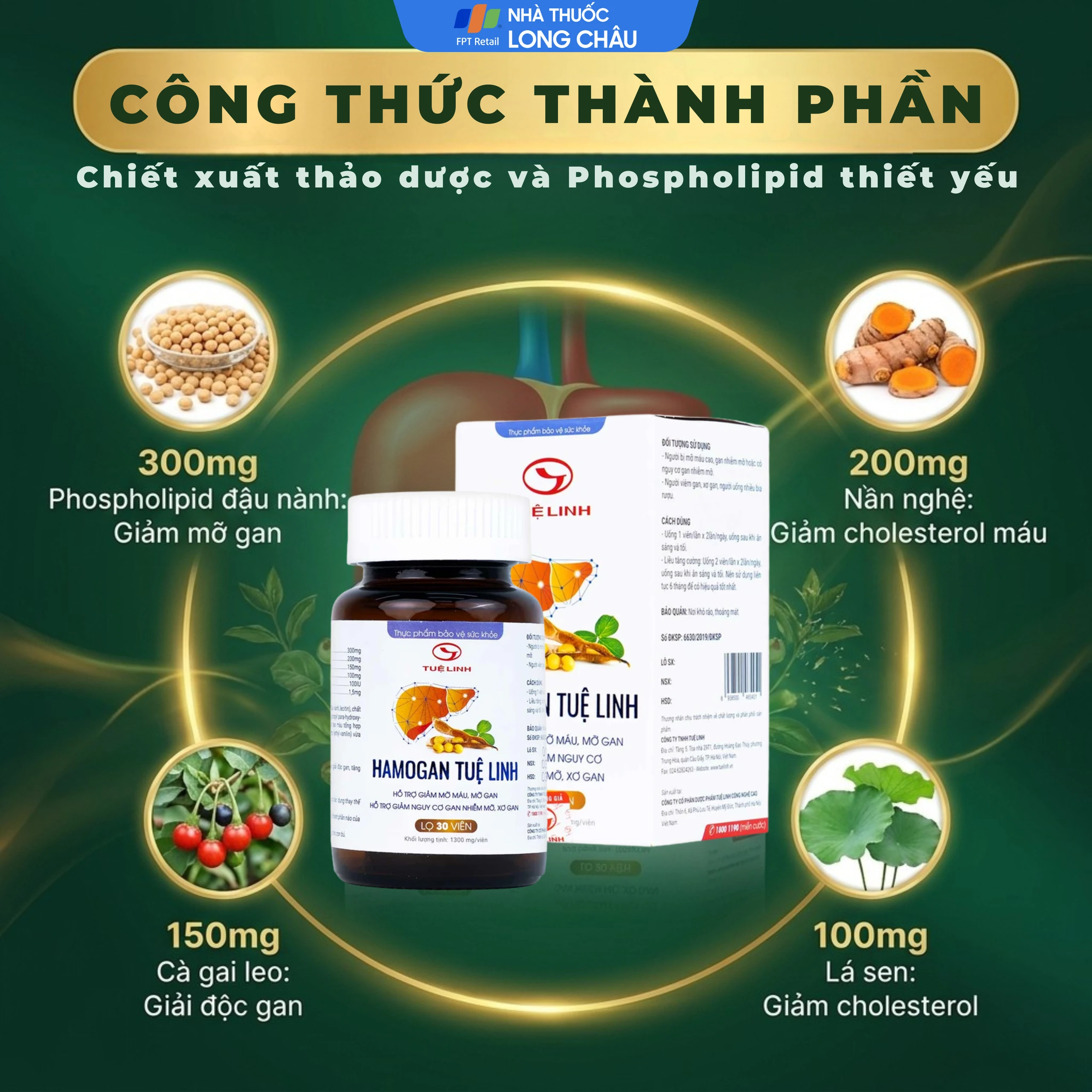 Viên hỗ trợ giảm mỡ máu, mỡ gan Hamogan Tuệ Linh (30 viên) 3