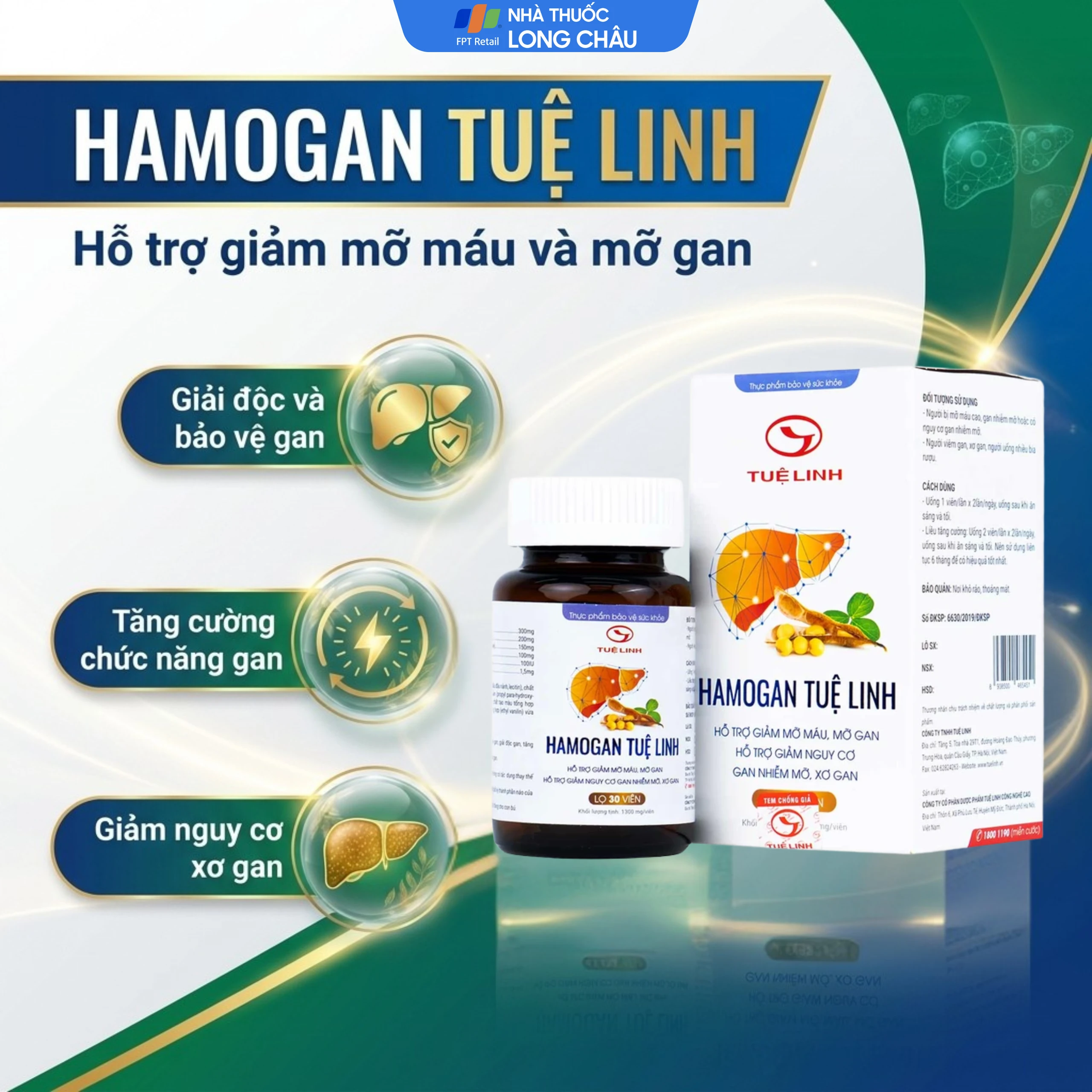 Viên hỗ trợ giảm mỡ máu, mỡ gan Hamogan Tuệ Linh (30 viên) 2