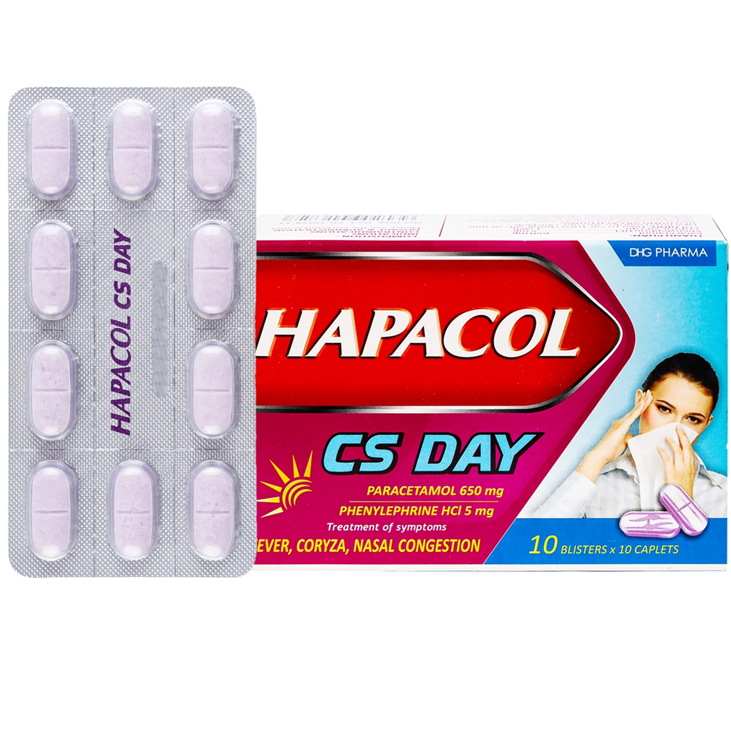 Thuốc Hapacol CS Day DHG điều trị sốt, sổ mũi, sung huyết mũi (10 vỉ x 10 viên) 1