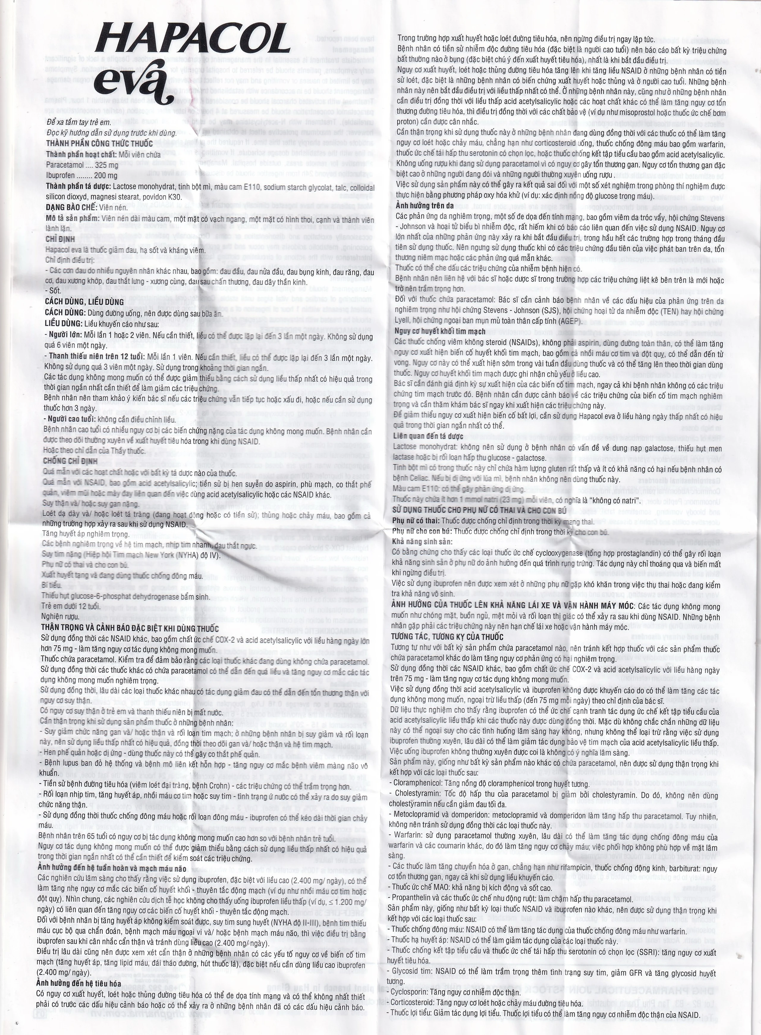 Thuốc Hapacol Eva giảm đau bụng kinh Dhg Pharma (10 vỉ x 5 viên)