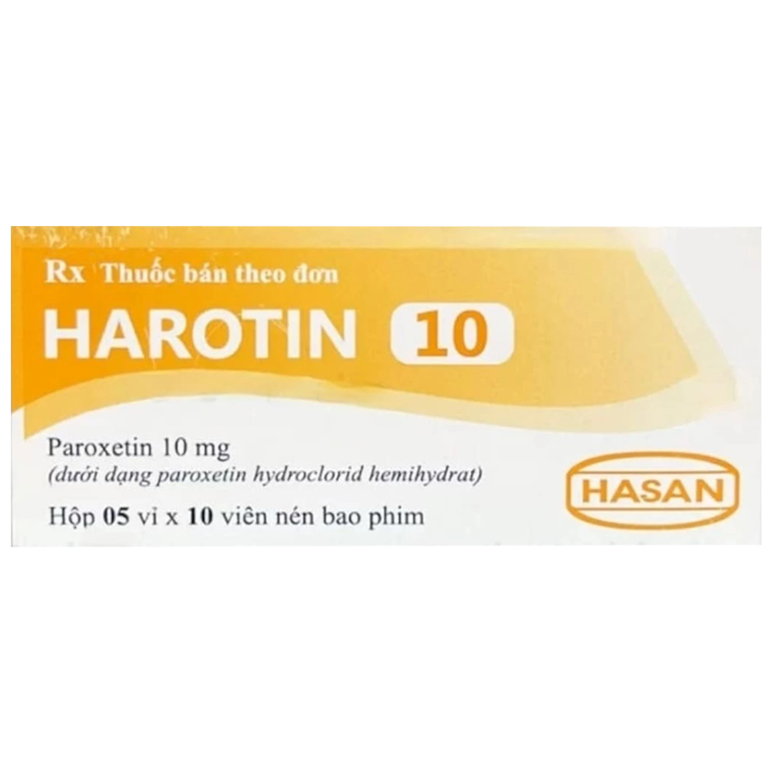 Thuốc Harotin 10 Hasan điều trị trầm cảm, rối loạn hoảng sợ, rối loạn lo âu tổng quát (5 vỉ x 10 viên)