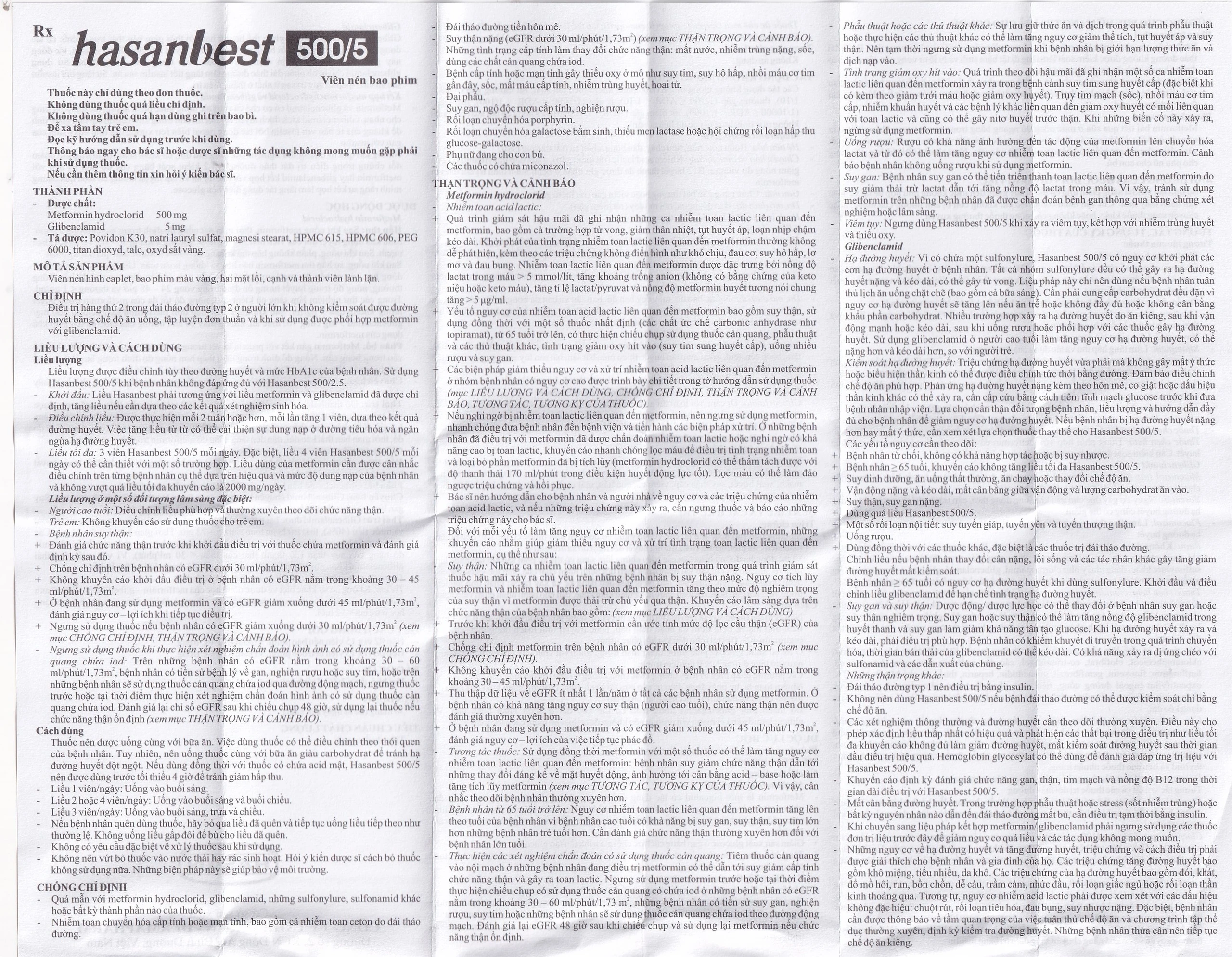 Thuốc Hasanbest 500/5 Hasan điều trị đái tháo đường típ 2 (2 vỉ x 15 viên)