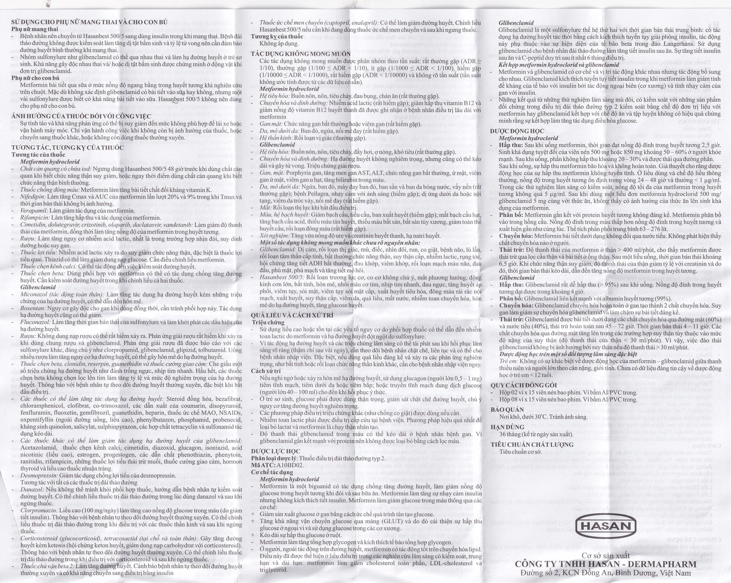 Thuốc Hasanbest 500/5 Hasan điều trị đái tháo đường típ 2 (2 vỉ x 15 viên)