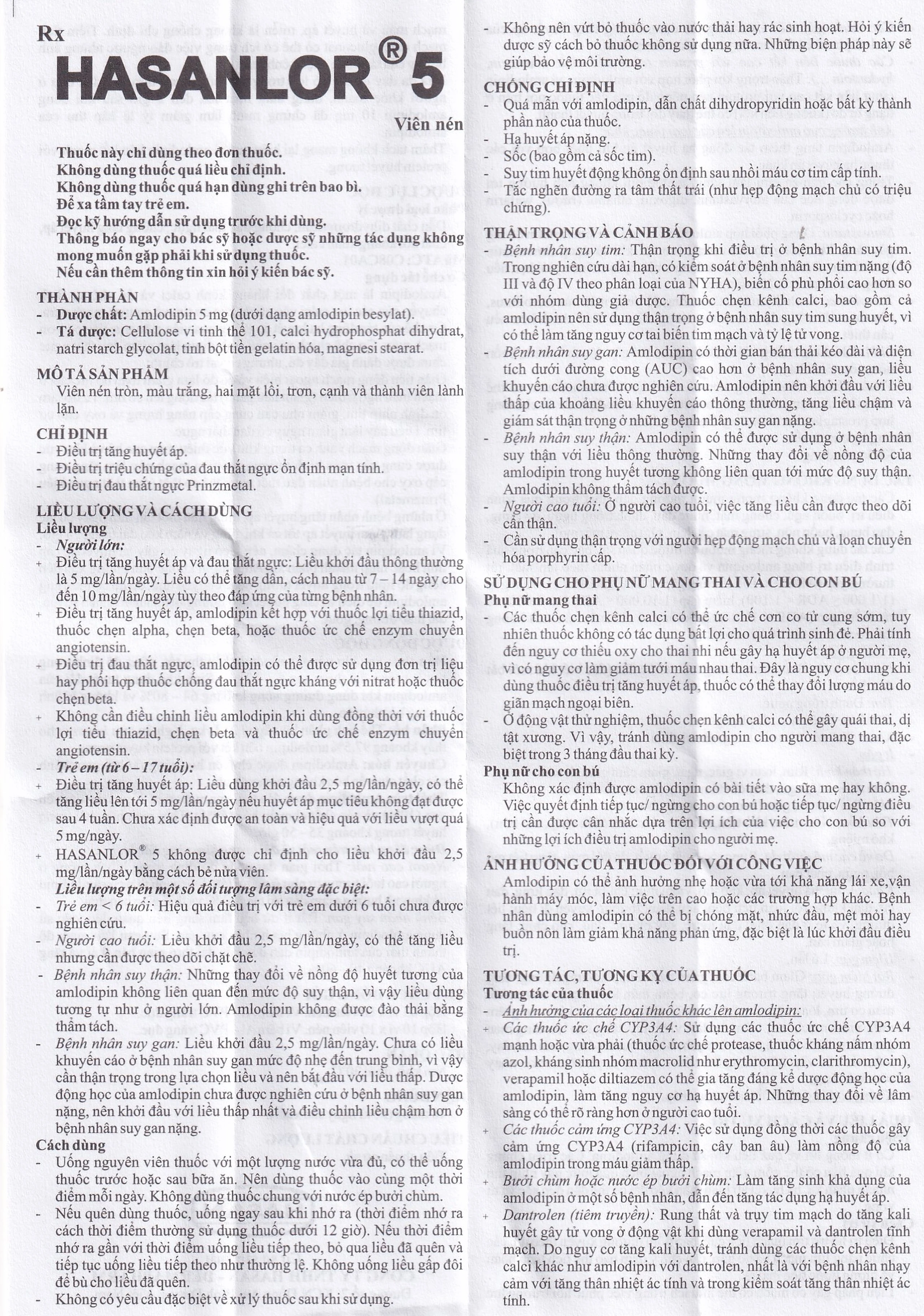 Thuốc Hasanlor 5 Hasan điều trị tăng huyết áp, đau thắt ngực (10 vỉ x 10 viên)