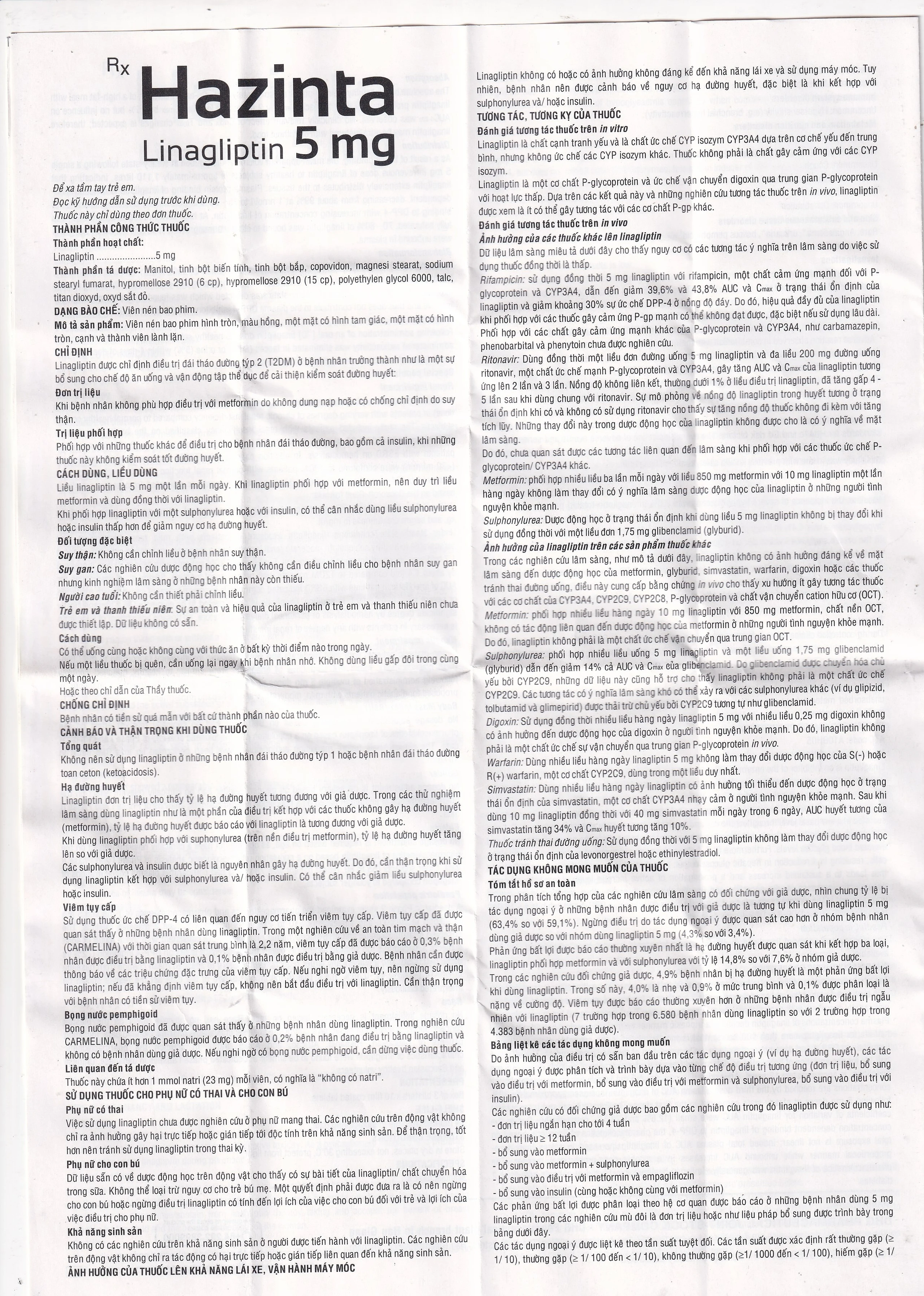 Thuốc Hazinta 5 DHG điều trị đái tháo đường típ 2 (3 vỉ x 10 viên)