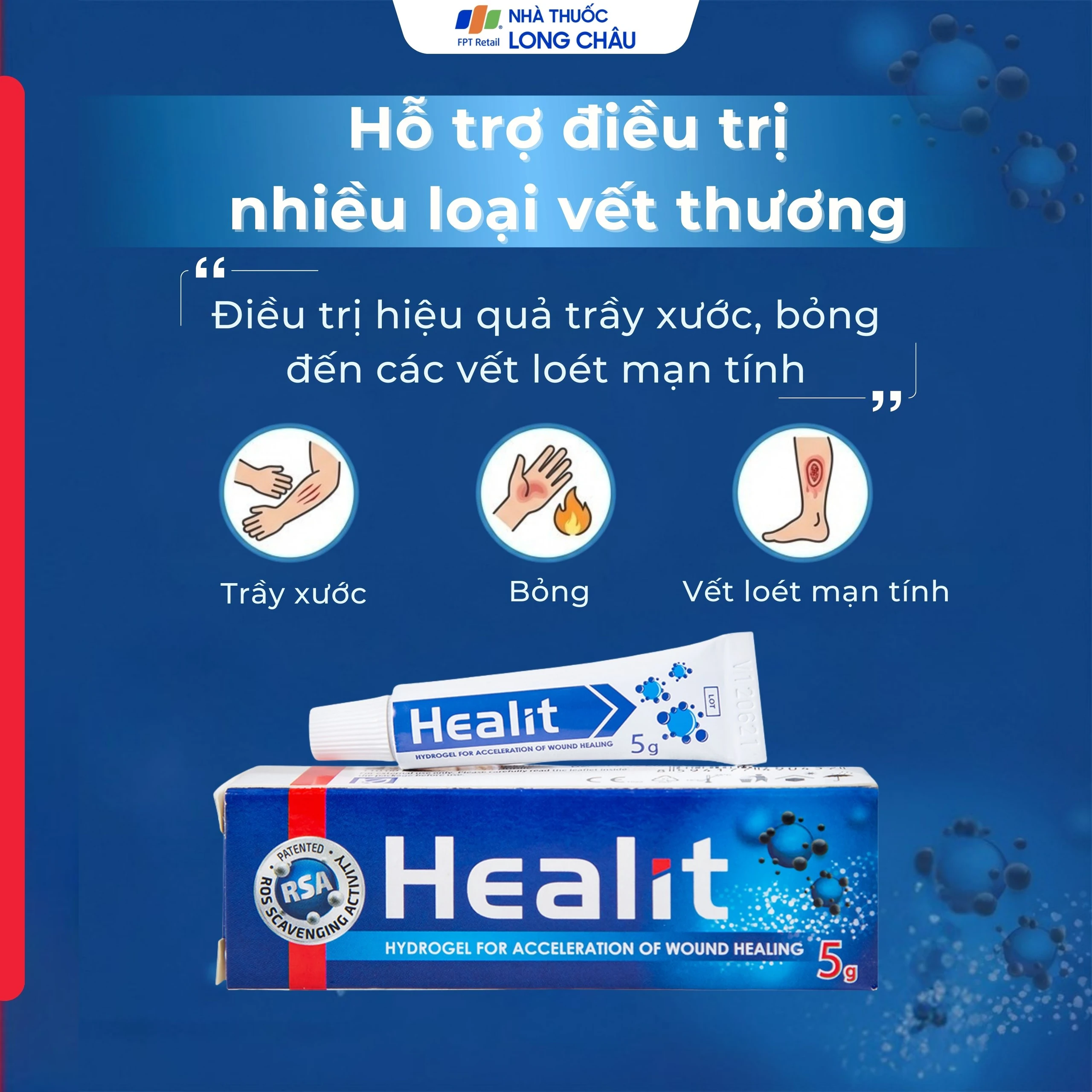 Kem bôi vết thương Healit Vhpharma 5g hỗ trợ điều trị các vết thương hở cấp và mãn tính