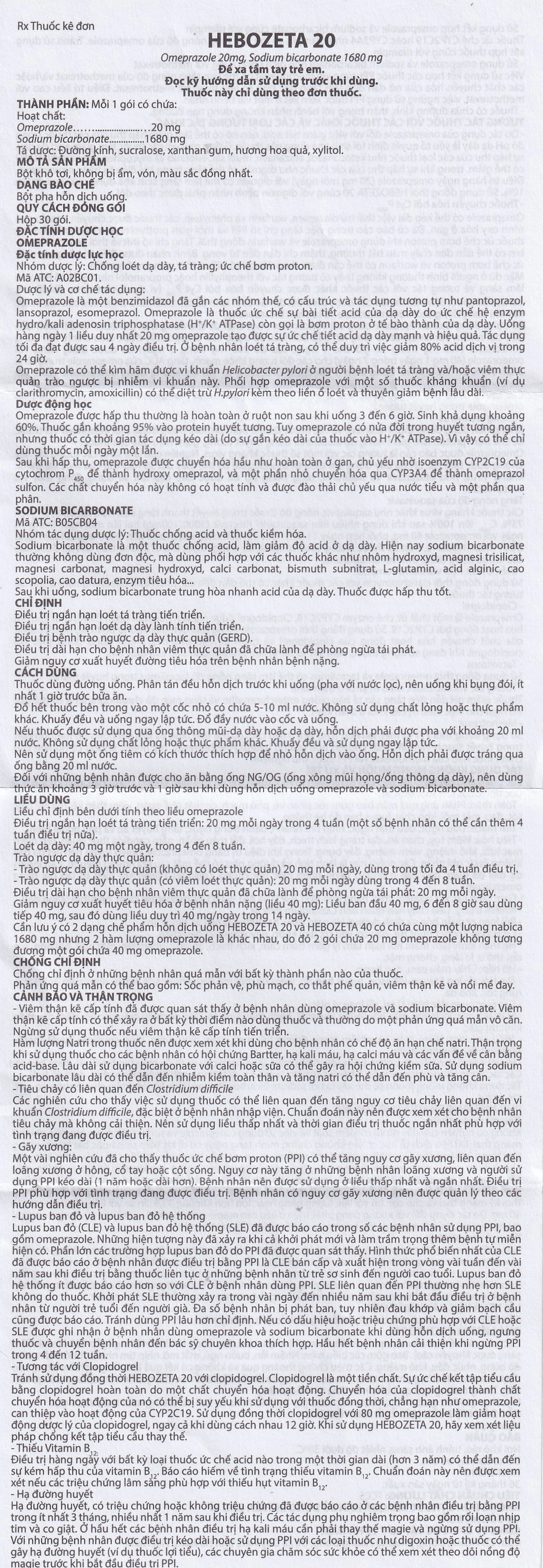 Thuốc Hebozeta 20 Hamedi điều trị ngắn hạn loét tá tràng tiến triển (30 gói)