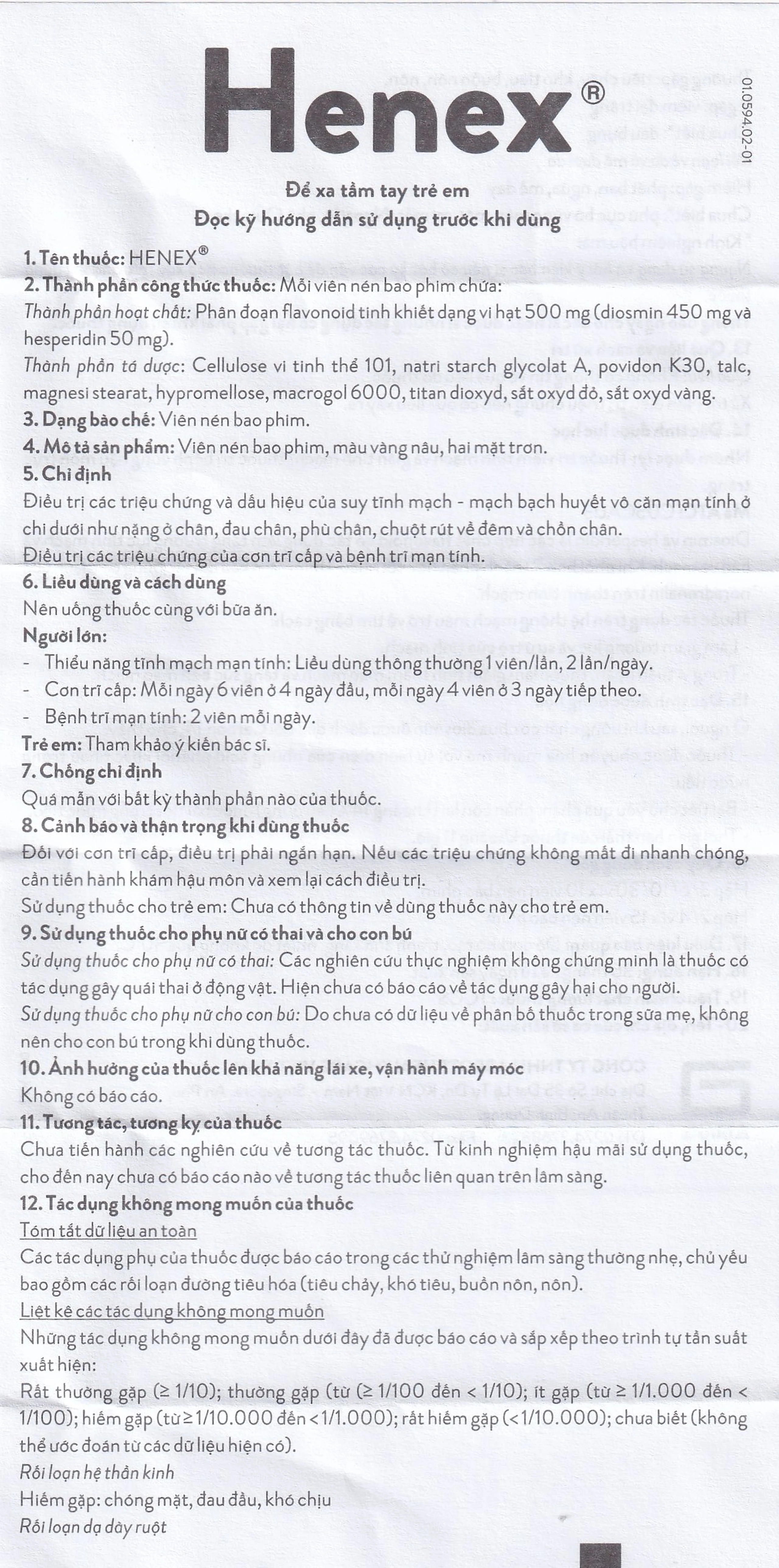 Thuốc Henex 500mg Abbott điều trị suy tĩnh mạch - mạch bạch huyết, cơn trĩ cấp (10 vỉ x 10 viên)