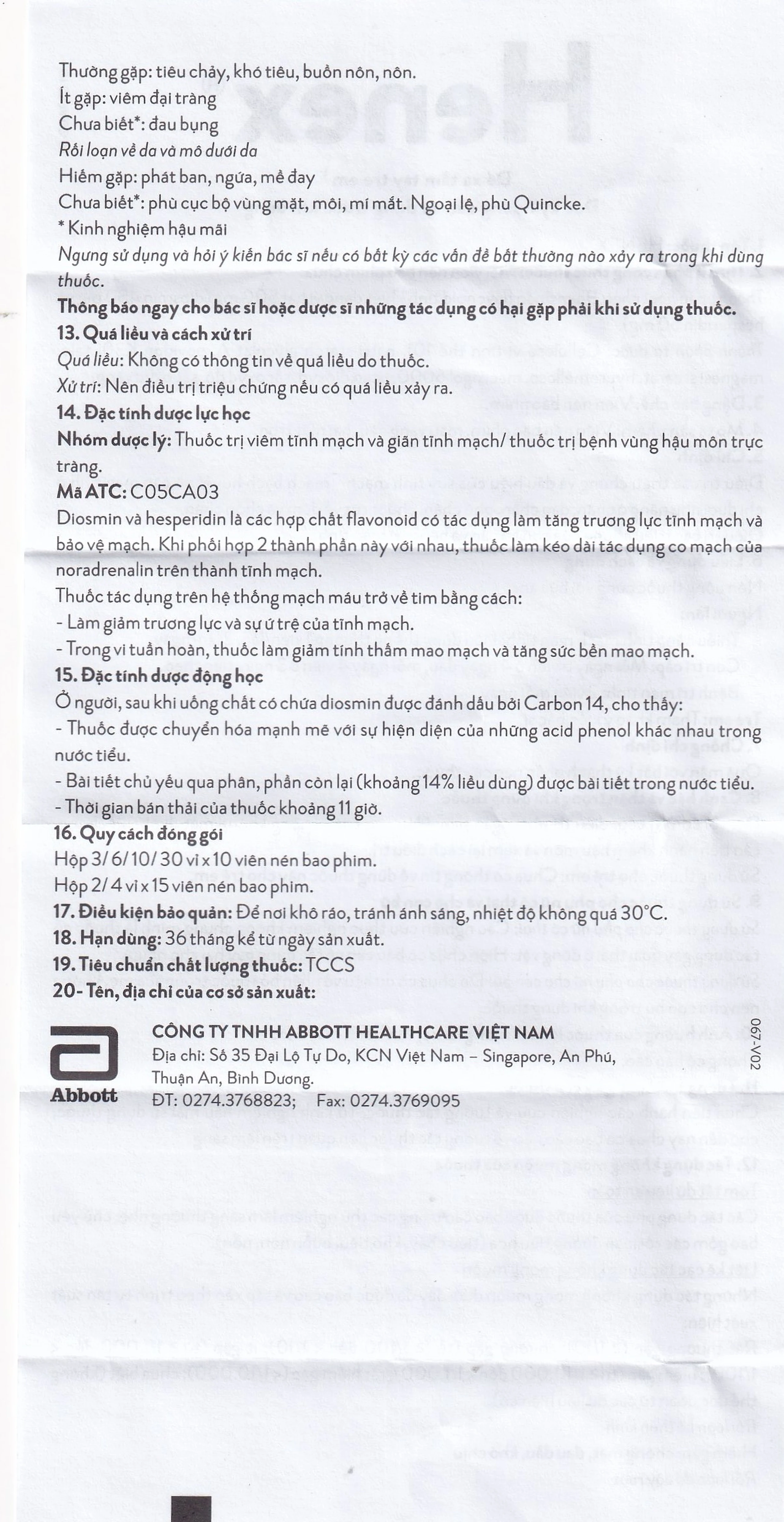 Thuốc Henex 500mg Abbott điều trị suy tĩnh mạch - mạch bạch huyết, cơn trĩ cấp (10 vỉ x 10 viên)