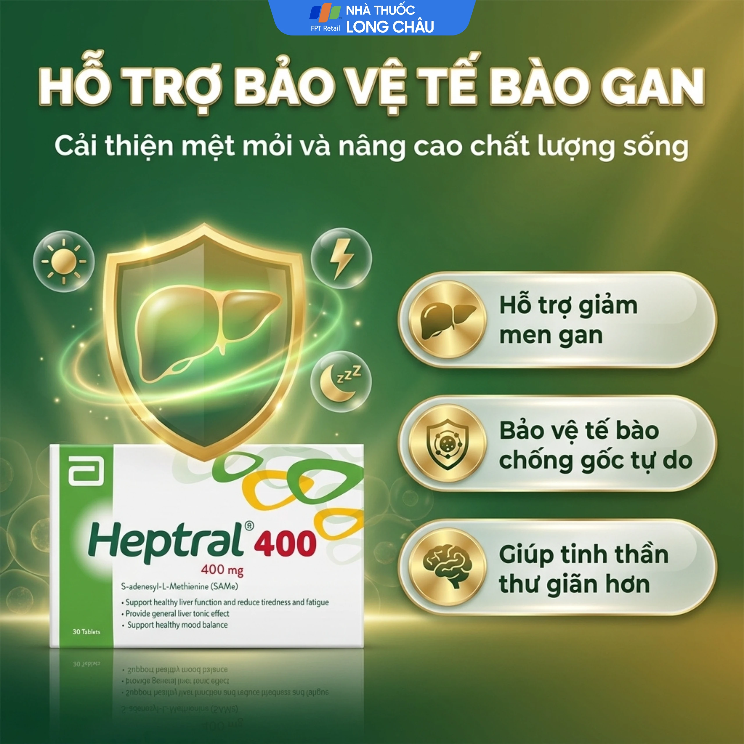 Heptral 400 Abbott hỗ trợ tăng cường chức năng gan, men gan tăng, sử dụng nhiều bia rượu (3 vỉ x 10 viên) 4