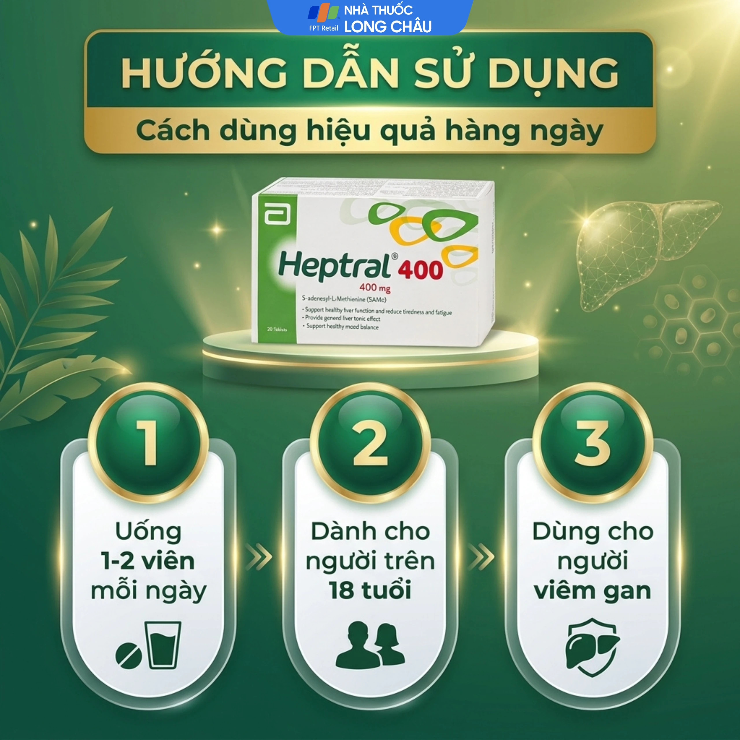 Heptral 400 Abbott hỗ trợ tăng cường chức năng gan, men gan tăng, sử dụng nhiều bia rượu (3 vỉ x 10 viên) 5