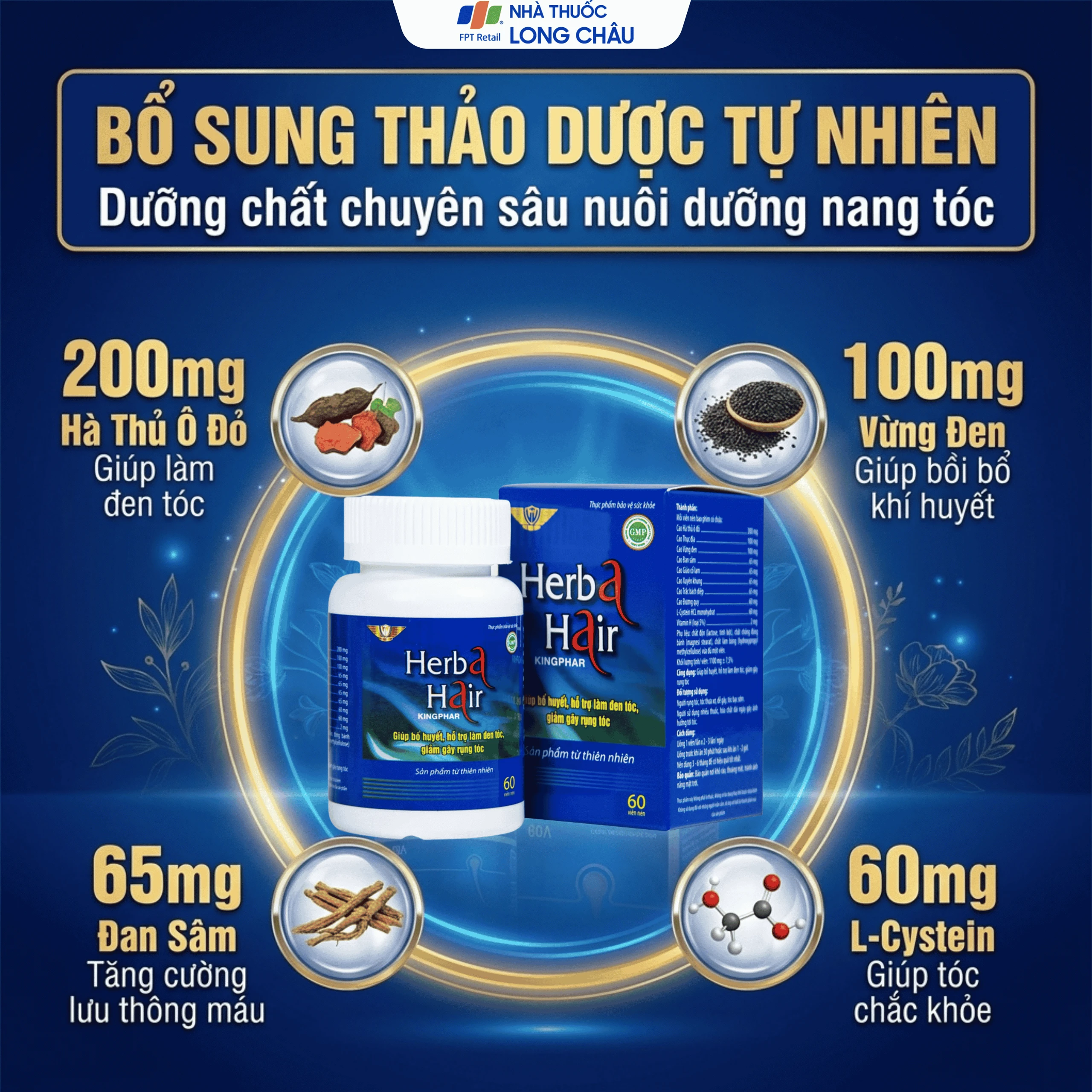 Viên uống hỗ trợ làm đen tóc, giảm gãy rụng Herba Hair Kingphar (60 viên) 3